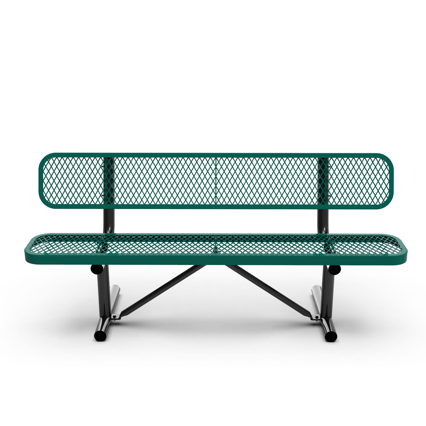 Sigrid 6' Outdoor Bench with Backrest, Commercial Grade Green Expanded Metal Mesh Seat and Backrest and Black Steel Frame Green