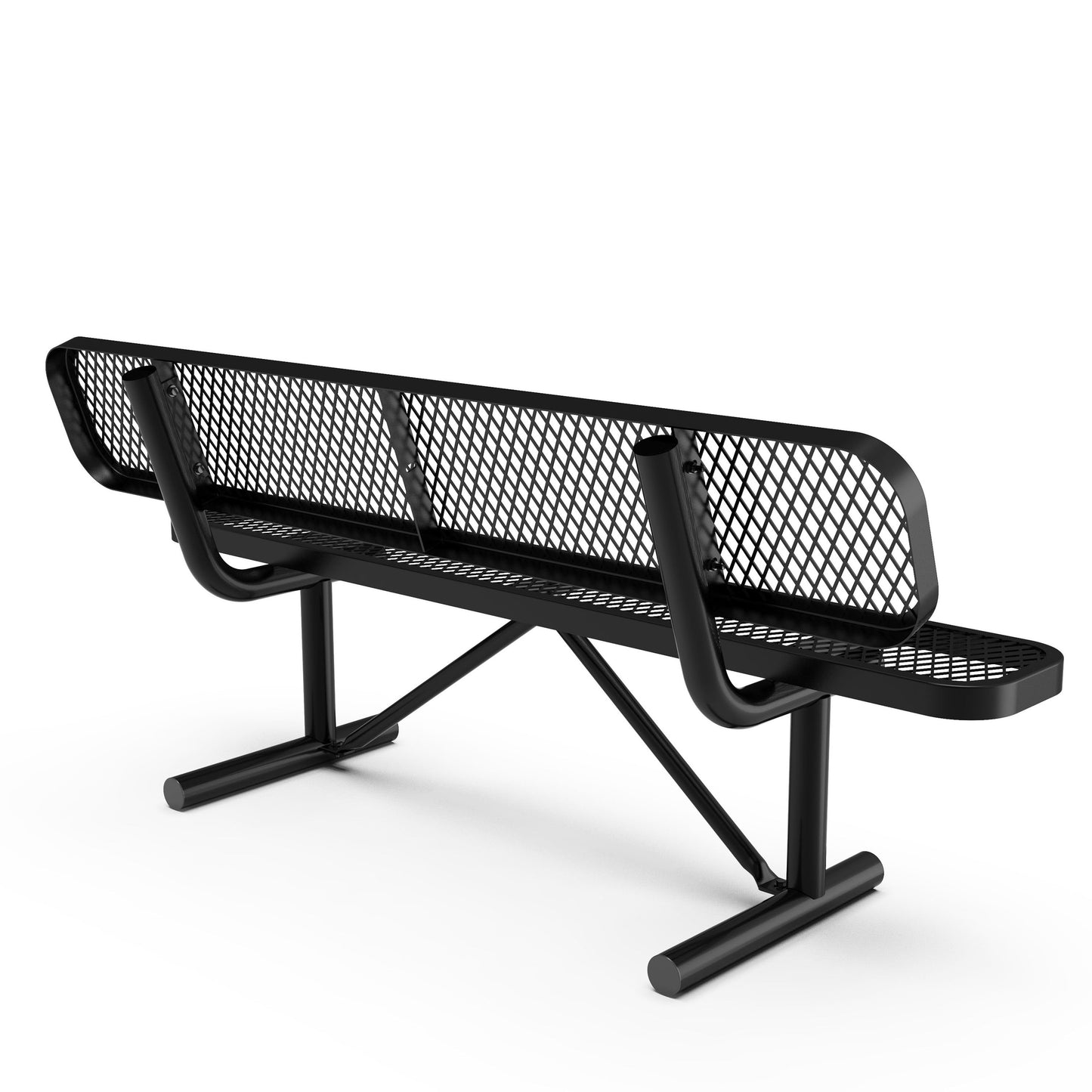Sigrid 6' Outdoor Bench with Backrest, Commercial Grade Expanded Metal Mesh Seat and Backrest and Steel Frame in Black with Anchors Black