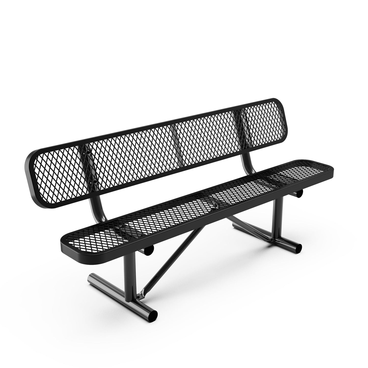 Sigrid 6' Outdoor Bench with Backrest, Commercial Grade Expanded Metal Mesh Seat and Backrest and Steel Frame in Black with Anchors Black