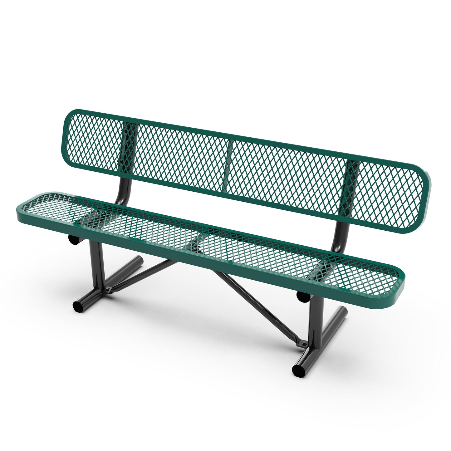 Sigrid 6' Outdoor Bench with Backrest, Commercial Grade Green Expanded Metal Mesh Seat and Backrest and Black Steel Frame with Anchors Green