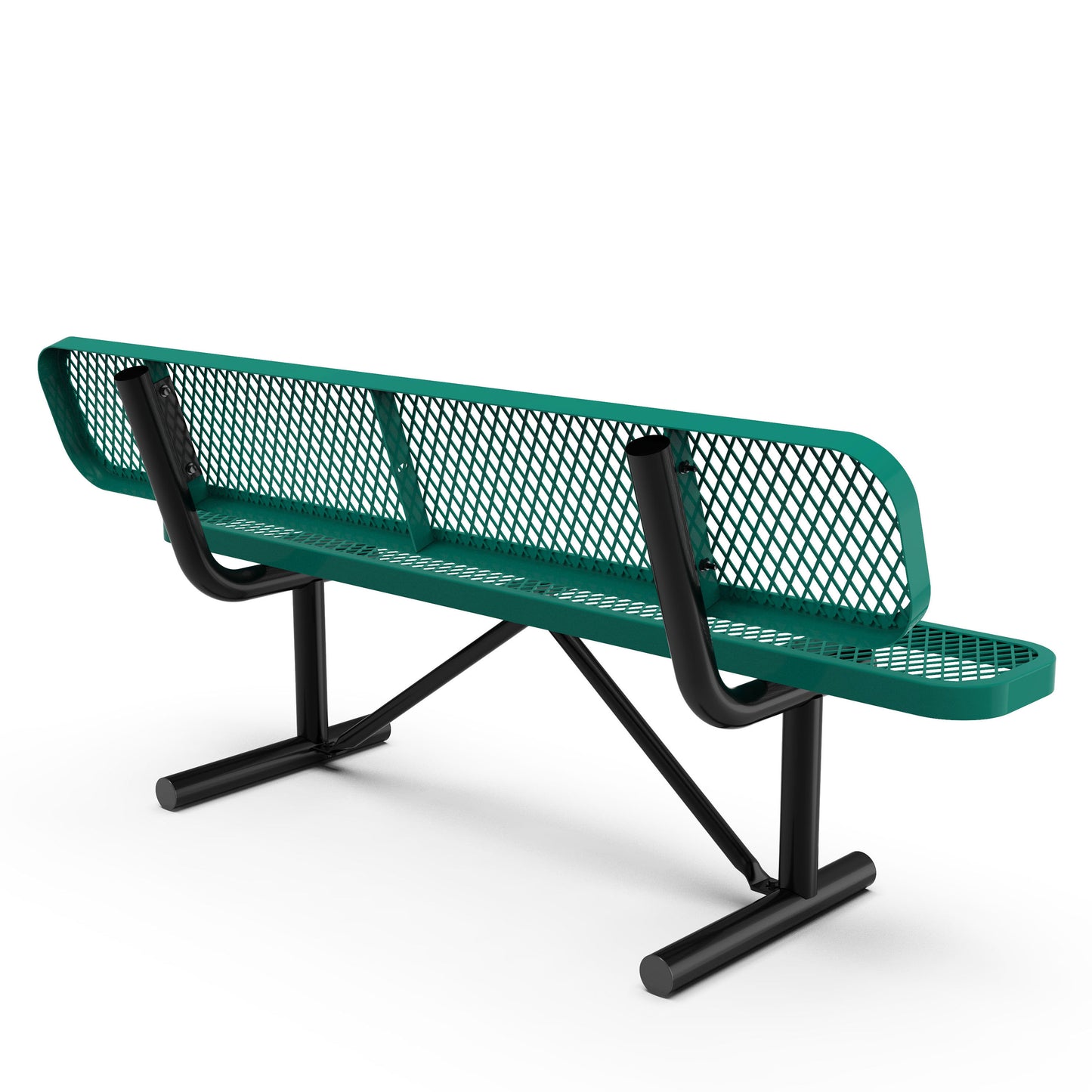 Sigrid 6' Outdoor Bench with Backrest, Commercial Grade Green Expanded Metal Mesh Seat and Backrest and Black Steel Frame with Anchors Green