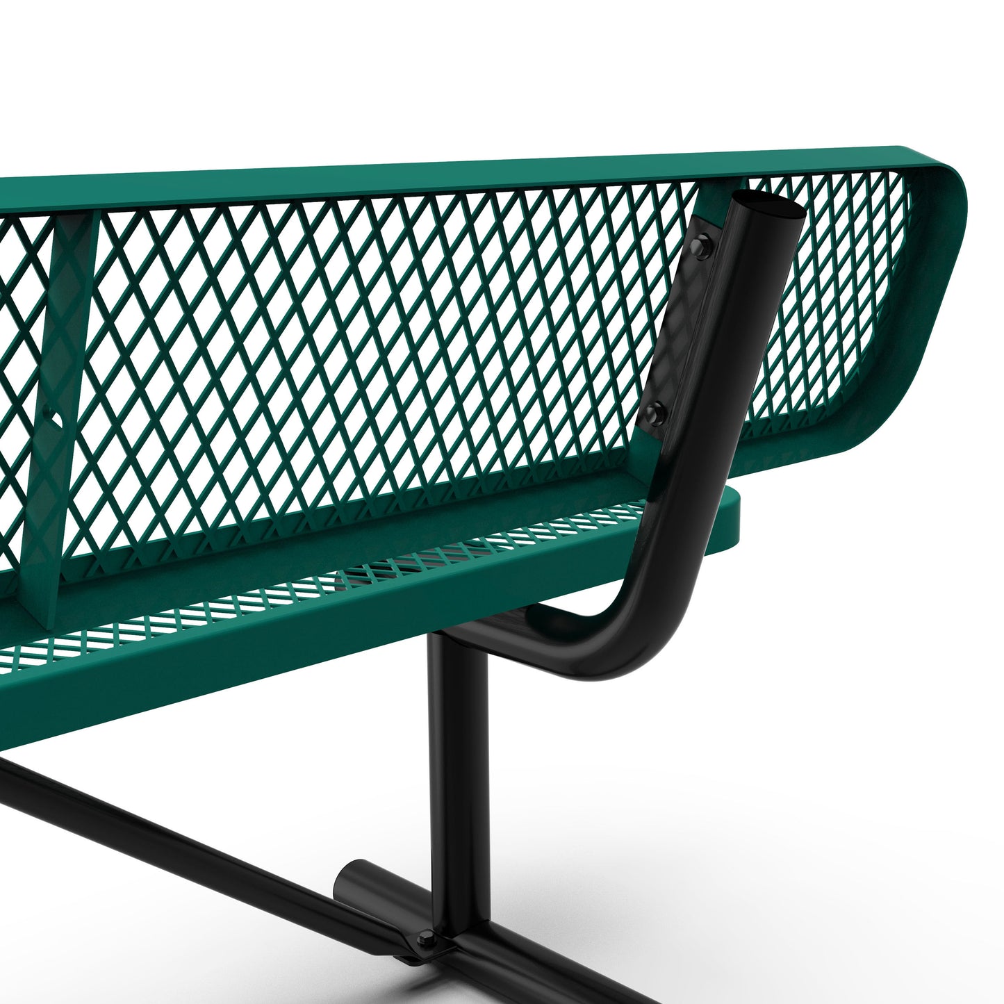 Sigrid 6' Outdoor Bench with Backrest, Commercial Grade Green Expanded Metal Mesh Seat and Backrest and Black Steel Frame with Anchors Green
