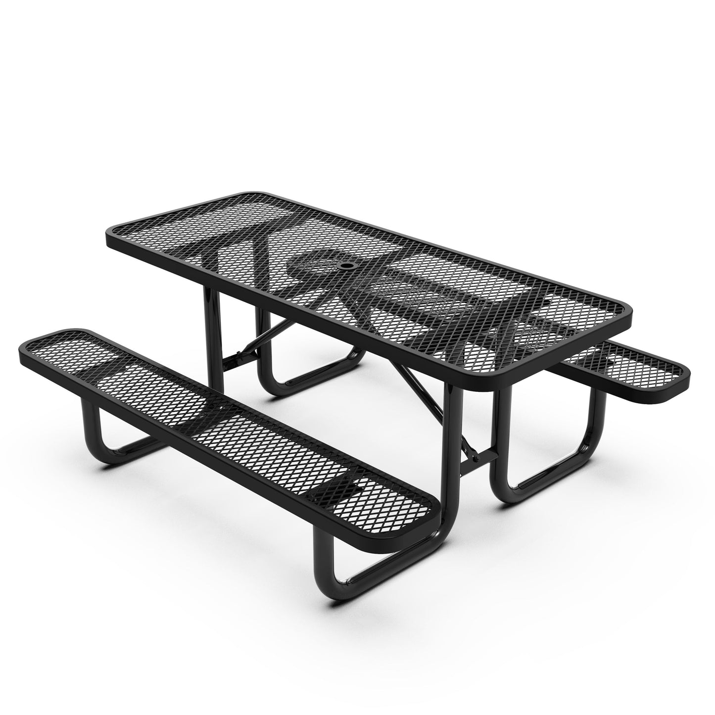 Mantilla 6' Rectangular Outdoor Picnic Table with Commercial Heavy Gauge Expanded Metal Mesh Top and Seats and Steel Frame in Black Black