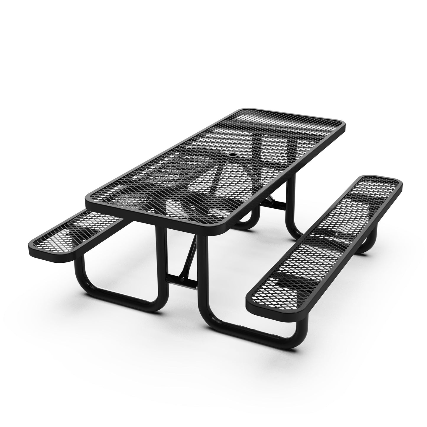 Mantilla 6' Rectangular Outdoor Picnic Table with Commercial Heavy Gauge Expanded Metal Mesh Top and Seats and Steel Frame in Black Black