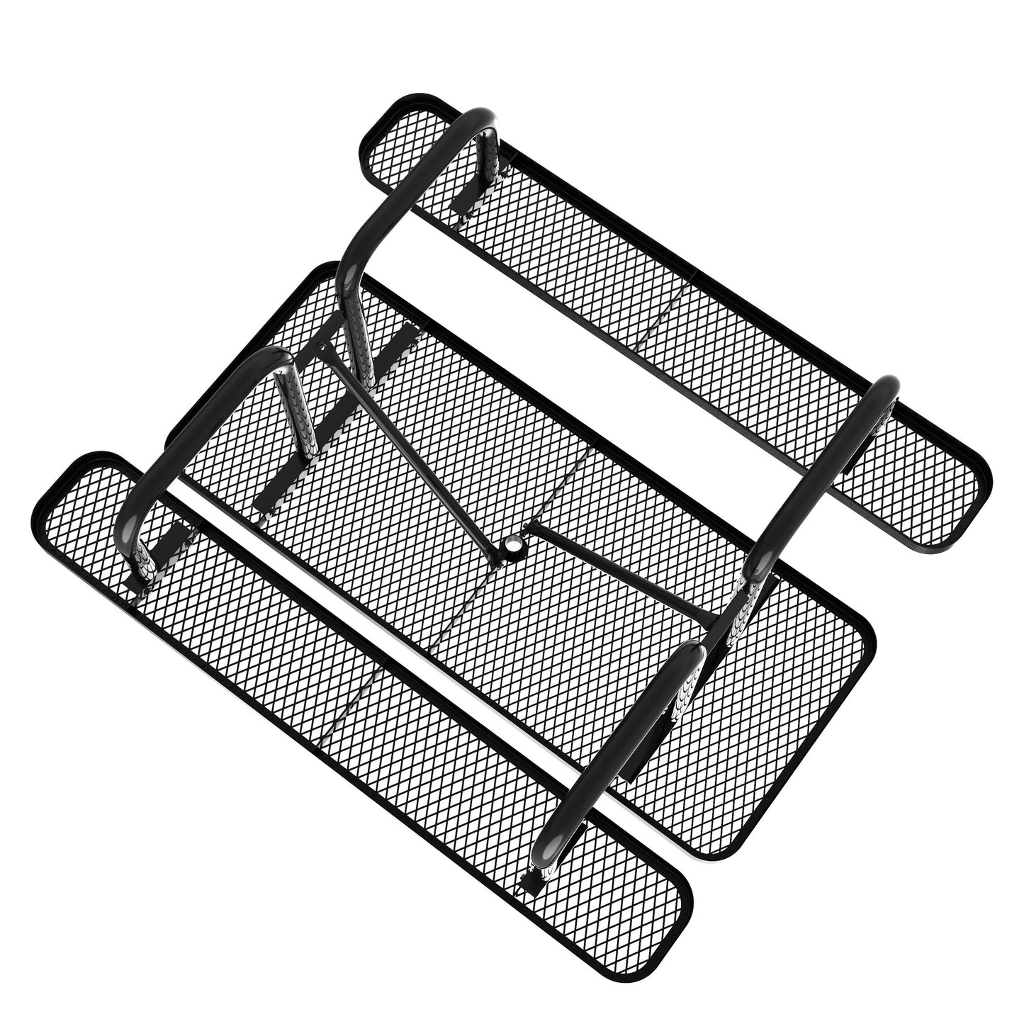 Mantilla 6' Rectangular Outdoor Picnic Table with Commercial Heavy Gauge Expanded Metal Mesh Top and Seats and Steel Frame in Black Black