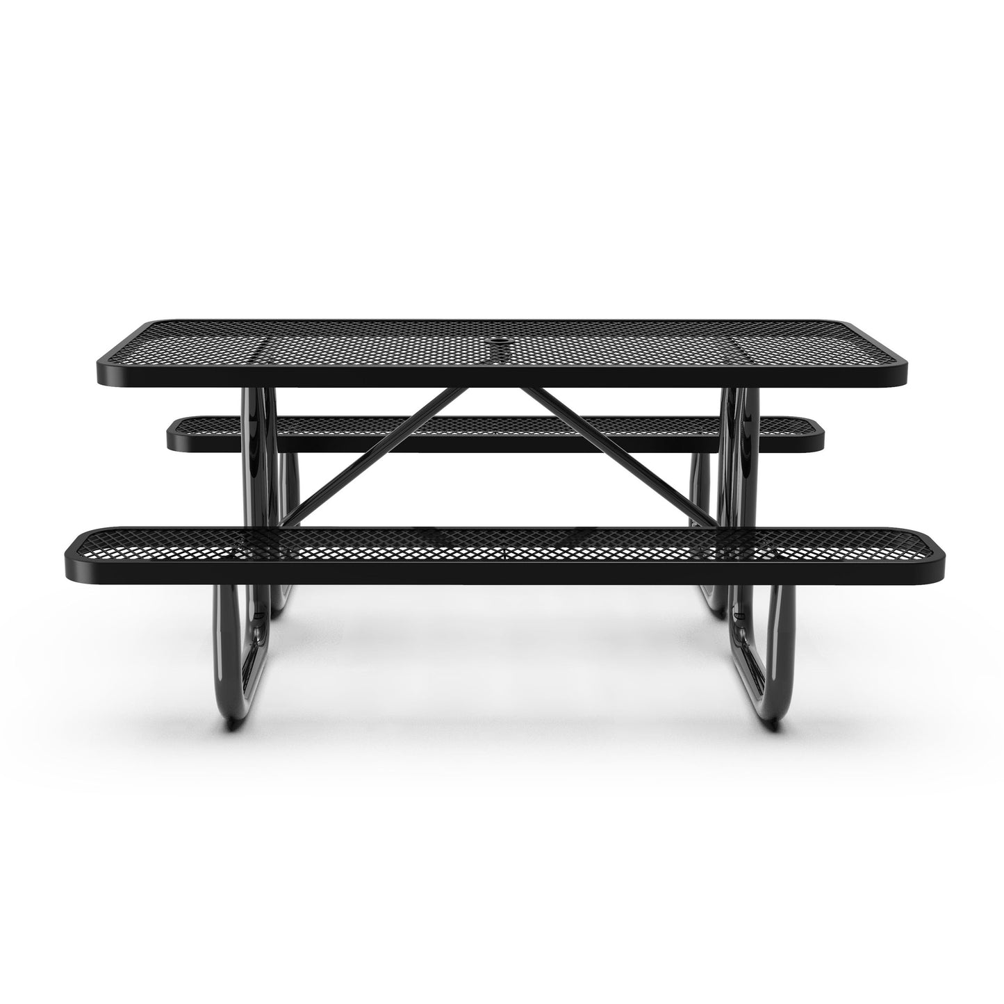 Mantilla 6' Rectangular Outdoor Picnic Table with Commercial Heavy Gauge Expanded Metal Mesh Top and Seats and Steel Frame in Black Black