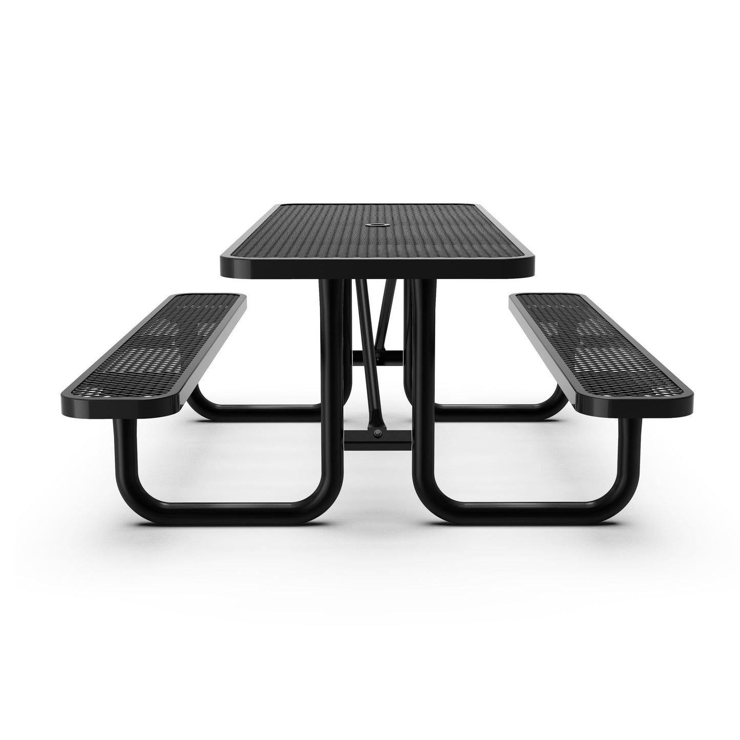 Mantilla 6' Rectangular Outdoor Picnic Table with Commercial Heavy Gauge Expanded Metal Mesh Top and Seats and Steel Frame in Black Black