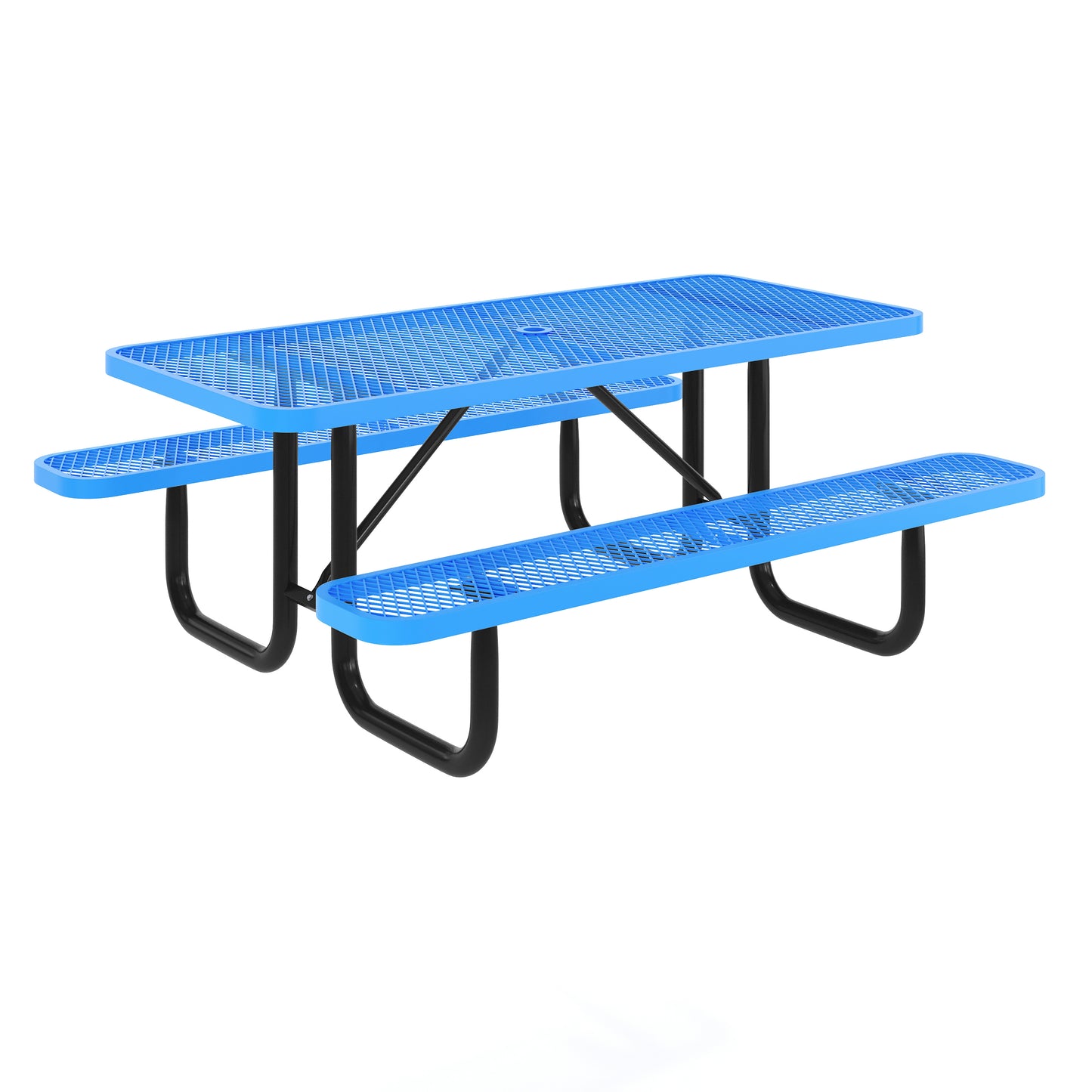 Mantilla 6' Rectangular Outdoor Picnic Table with Commercial Heavy Gauge Expanded Metal Mesh Top and Seats and Steel Frame in Blue Blue