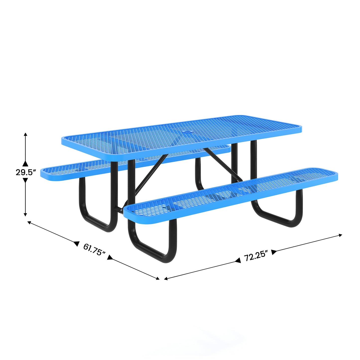 Mantilla 6' Rectangular Outdoor Picnic Table with Commercial Heavy Gauge Expanded Metal Mesh Top and Seats and Steel Frame in Blue Blue