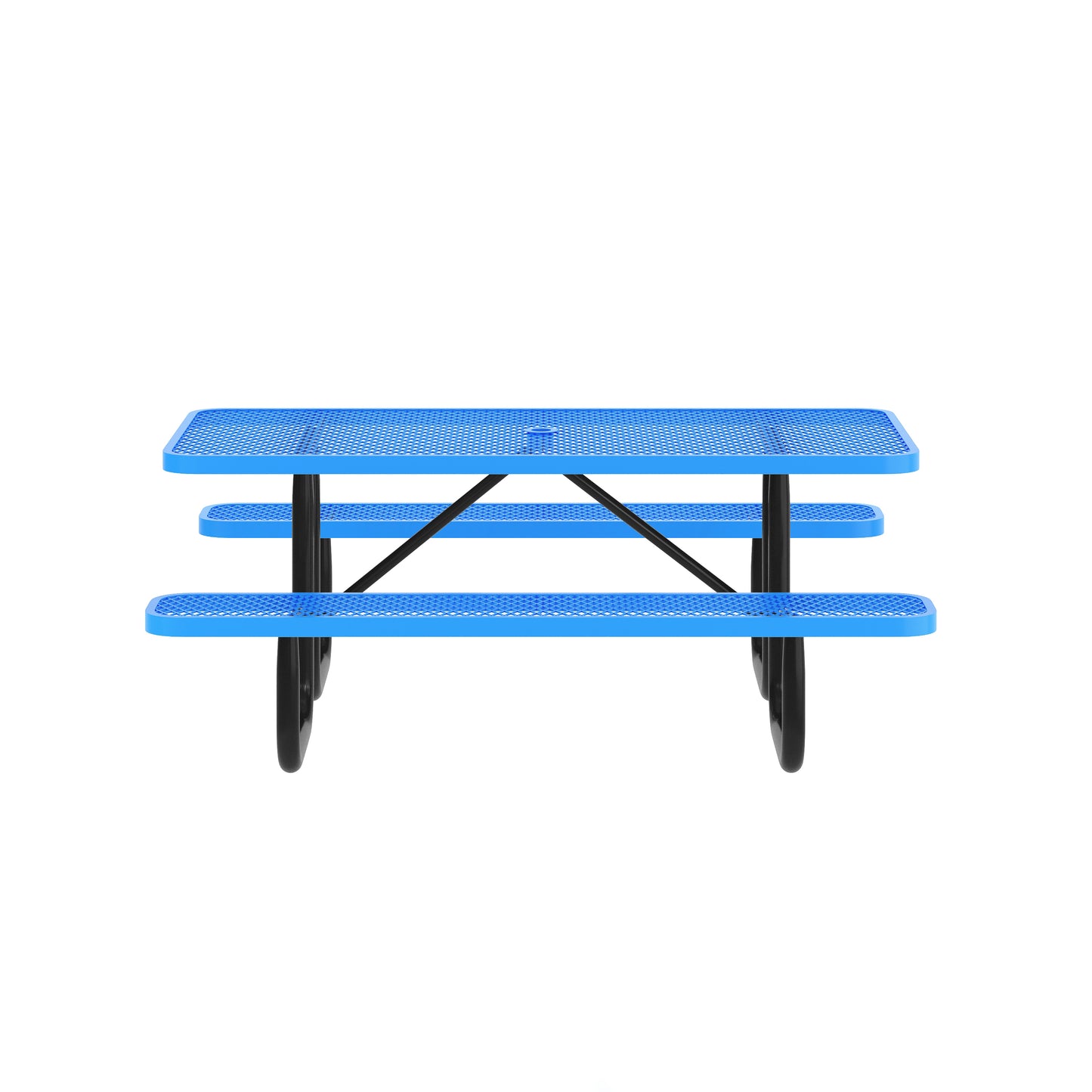 Mantilla 6' Rectangular Outdoor Picnic Table with Commercial Heavy Gauge Expanded Metal Mesh Top and Seats and Steel Frame in Blue Blue
