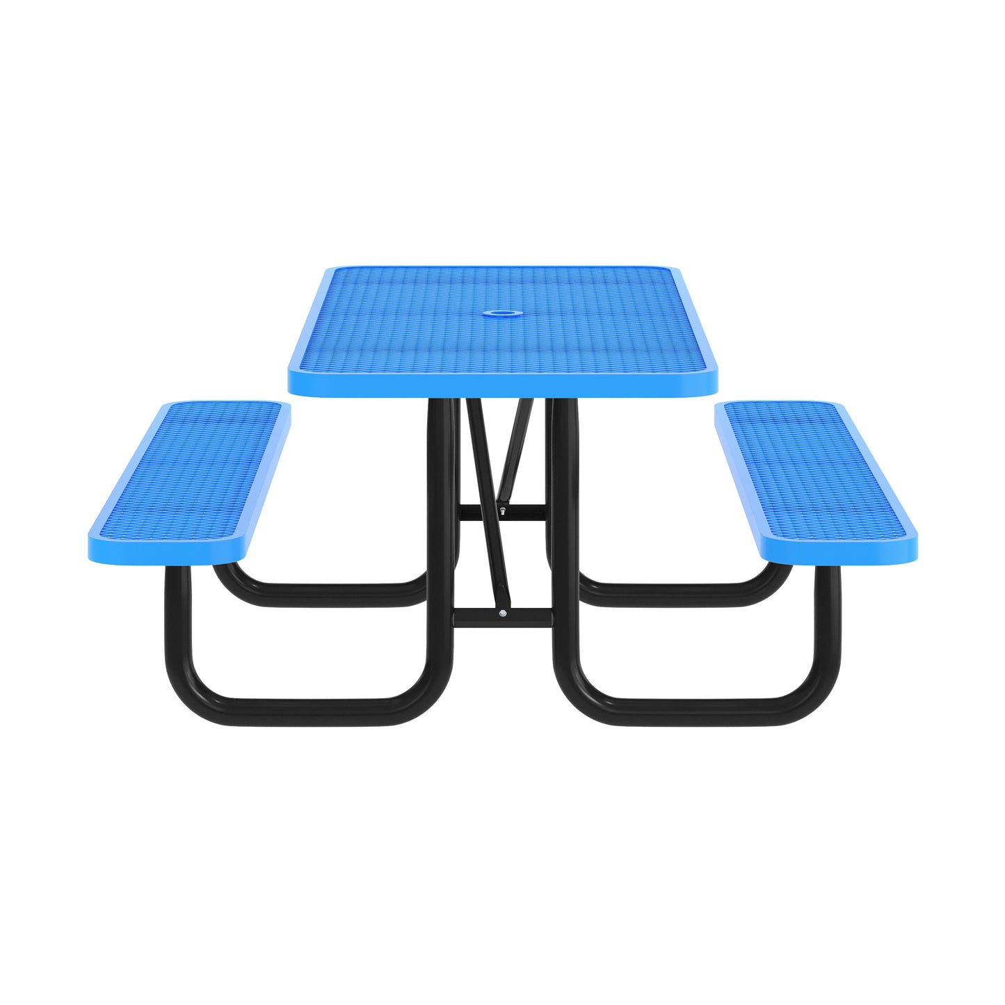 Mantilla 6' Rectangular Outdoor Picnic Table with Commercial Heavy Gauge Expanded Metal Mesh Top and Seats and Steel Frame in Blue Blue