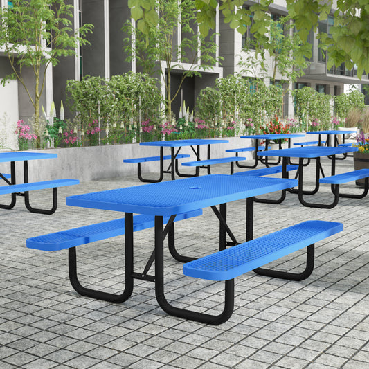 Mantilla 6' Rectangular Outdoor Picnic Table with Commercial Heavy Gauge Expanded Metal Mesh Top and Seats and Steel Frame in Blue Blue