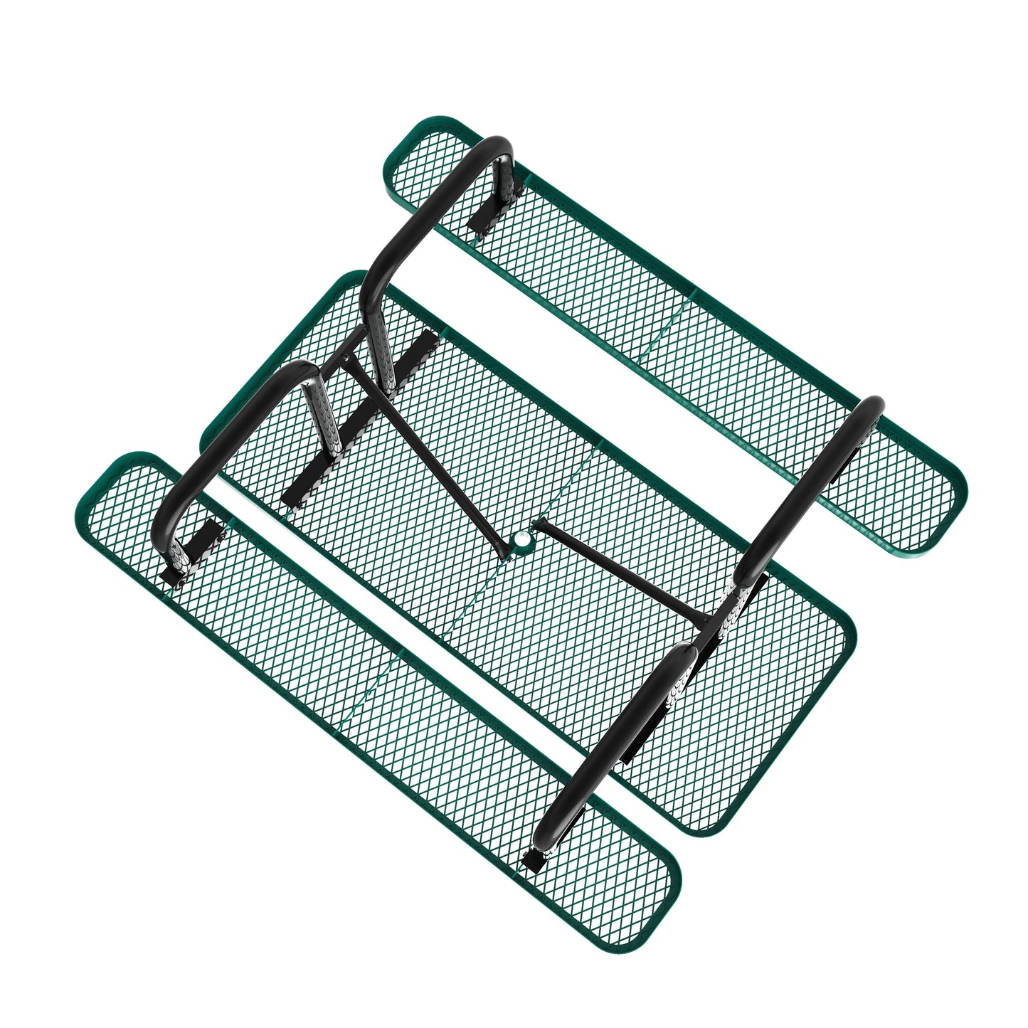Mantilla 6' Rectangular Outdoor Picnic Table with Commercial Heavy Gauge Green Expanded Metal Mesh Top and Seats and Black Steel Frame Green