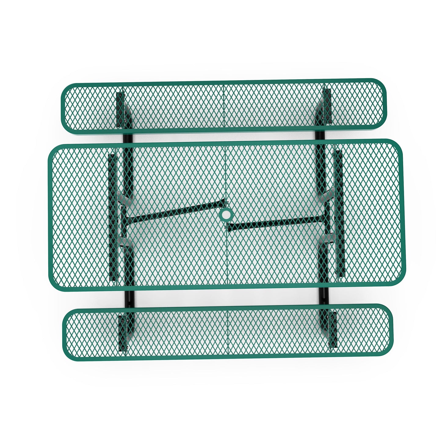 Mantilla 6' Rectangular Outdoor Picnic Table with Commercial Heavy Gauge Green Expanded Metal Mesh Top and Seats and Black Steel Frame Green