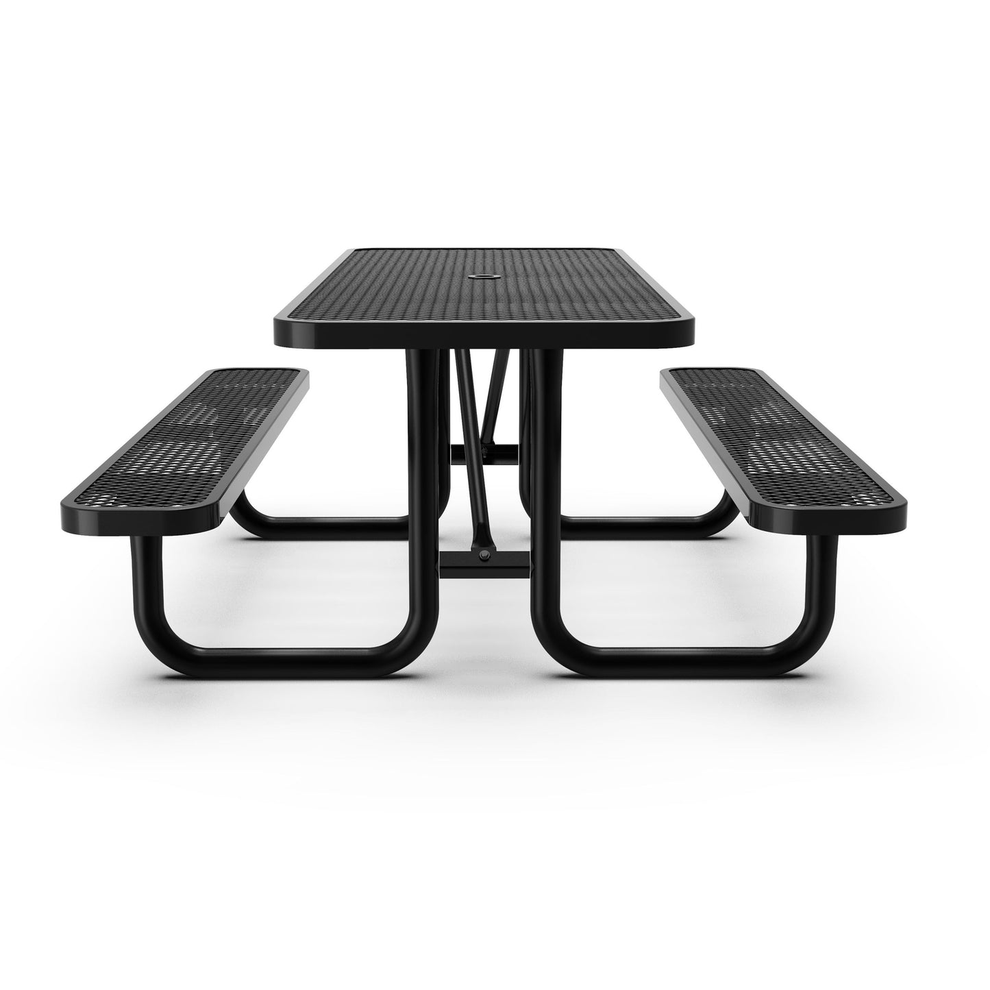 Mantilla 8' Rectangular Outdoor Picnic Table with Commercial Heavy Gauge Expanded Metal Mesh Top and Seats and Steel Frame in Black Black