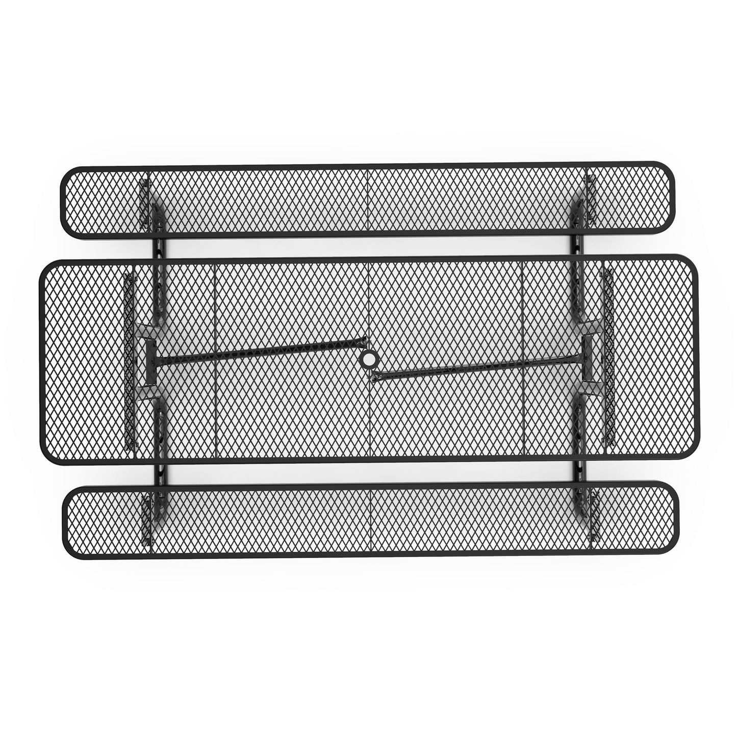 Mantilla 8' Rectangular Outdoor Picnic Table with Commercial Heavy Gauge Expanded Metal Mesh Top and Seats and Steel Frame in Black Black
