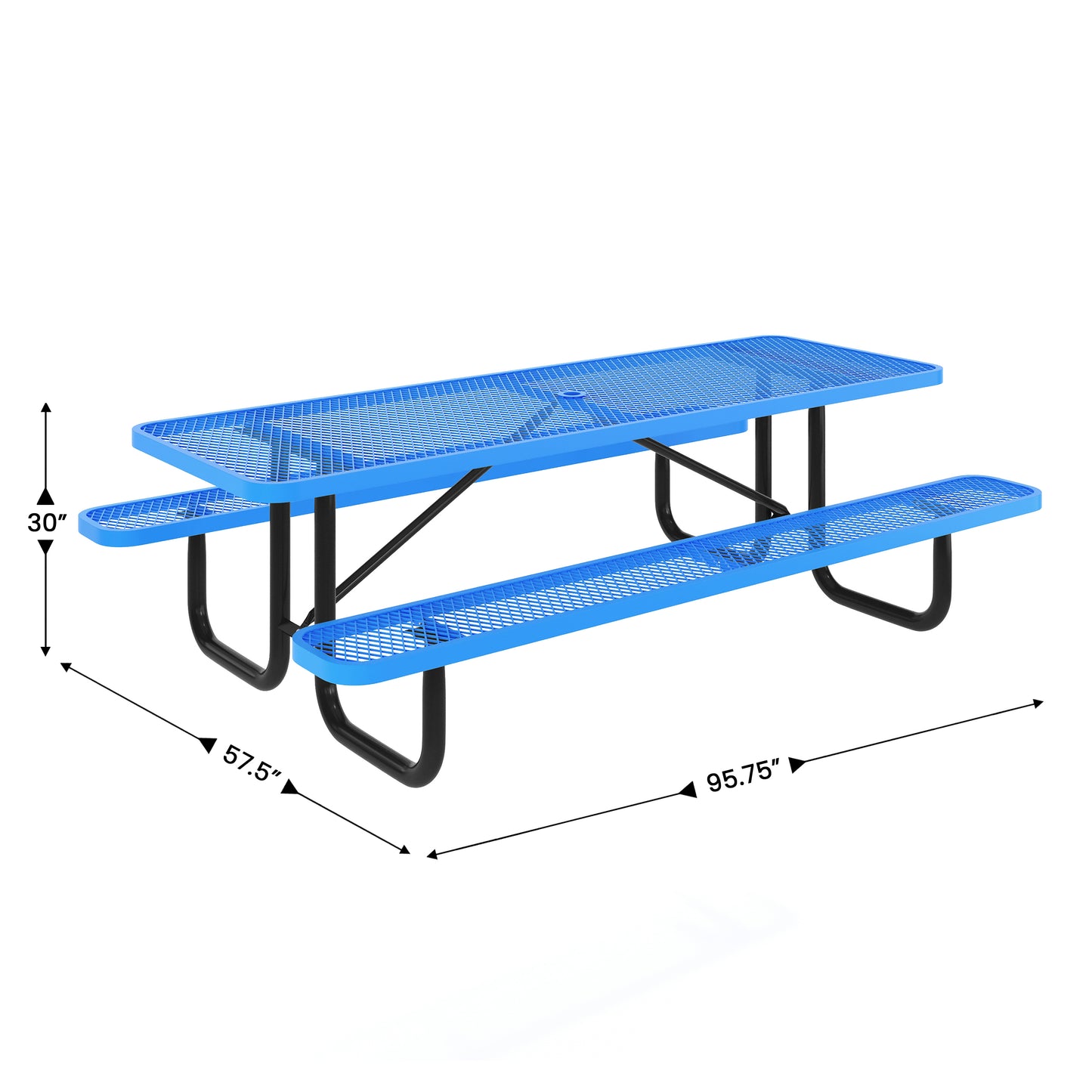Mantilla 8' Rectangular Outdoor Picnic Table with Commercial Heavy Gauge Expanded Metal Mesh Top and Seats and Steel Frame in Blue Blue