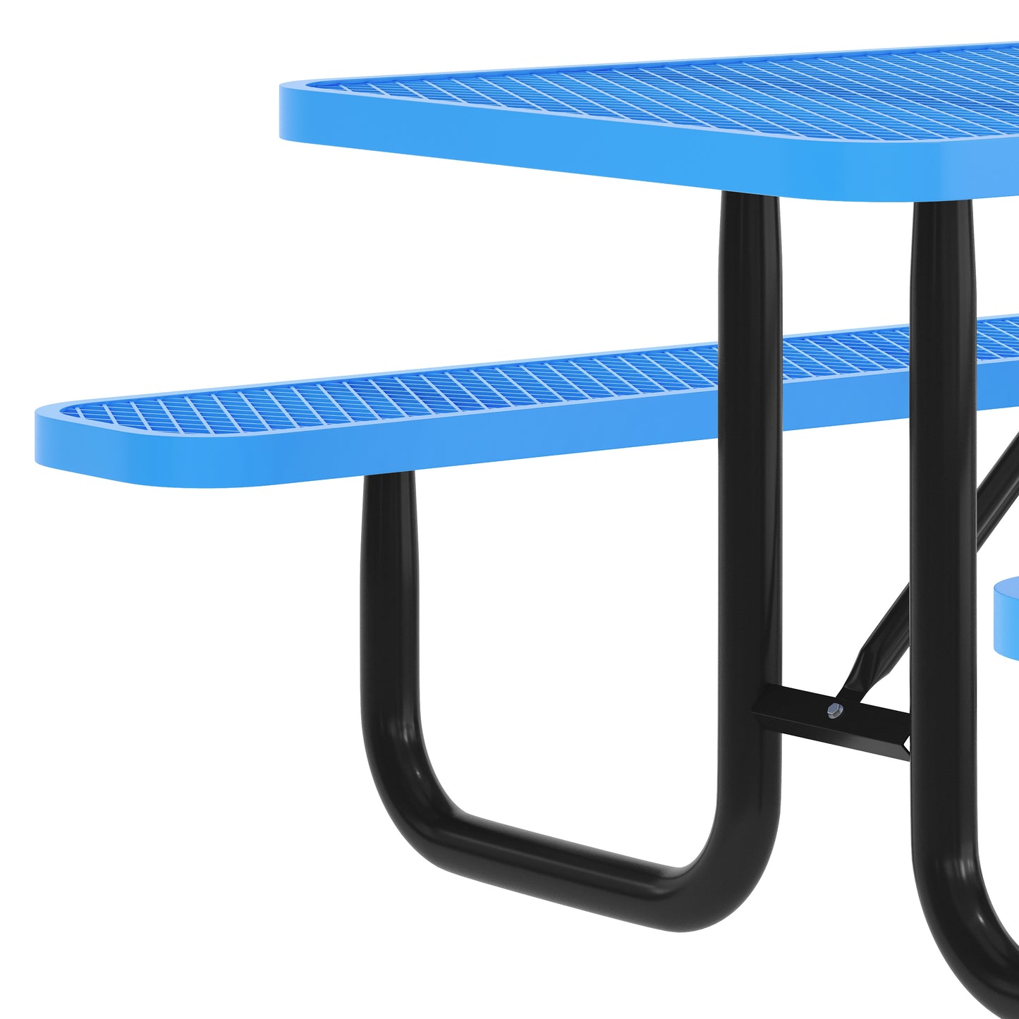 Mantilla 8' Rectangular Outdoor Picnic Table with Commercial Heavy Gauge Expanded Metal Mesh Top and Seats and Steel Frame in Blue Blue