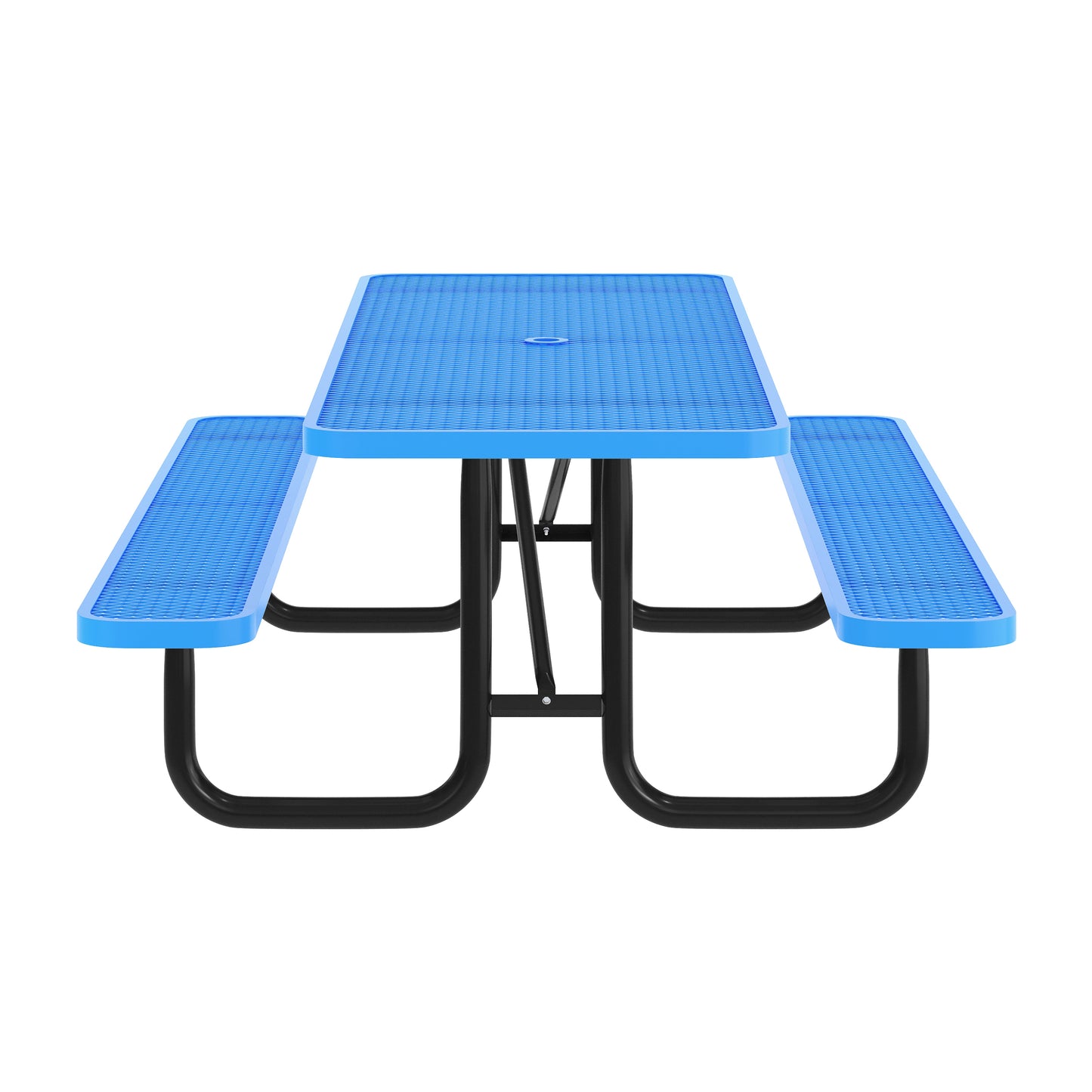 Mantilla 8' Rectangular Outdoor Picnic Table with Commercial Heavy Gauge Expanded Metal Mesh Top and Seats and Steel Frame in Blue Blue