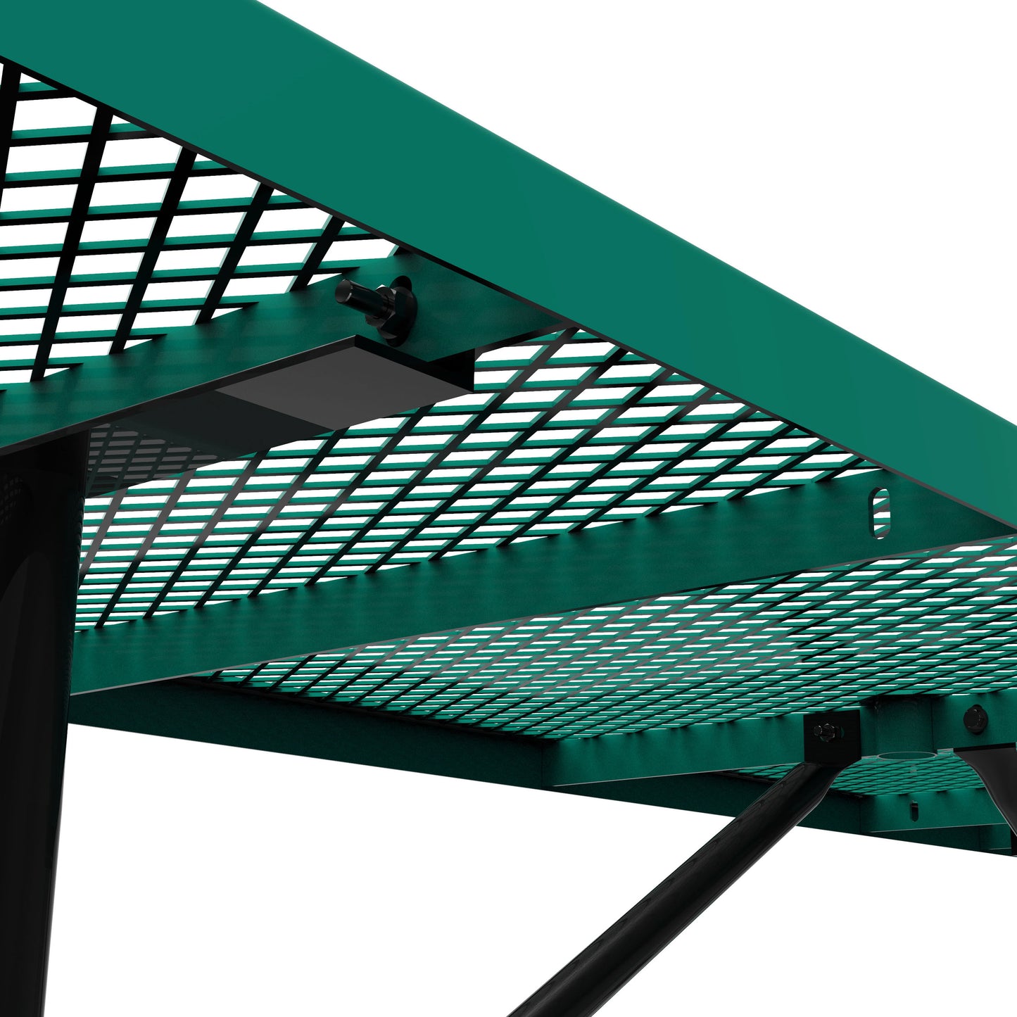 Mantilla 8' Rectangular Outdoor Picnic Table with Commercial Heavy Gauge Green Expanded Metal Mesh Top and Seats and Black Steel Frame Green