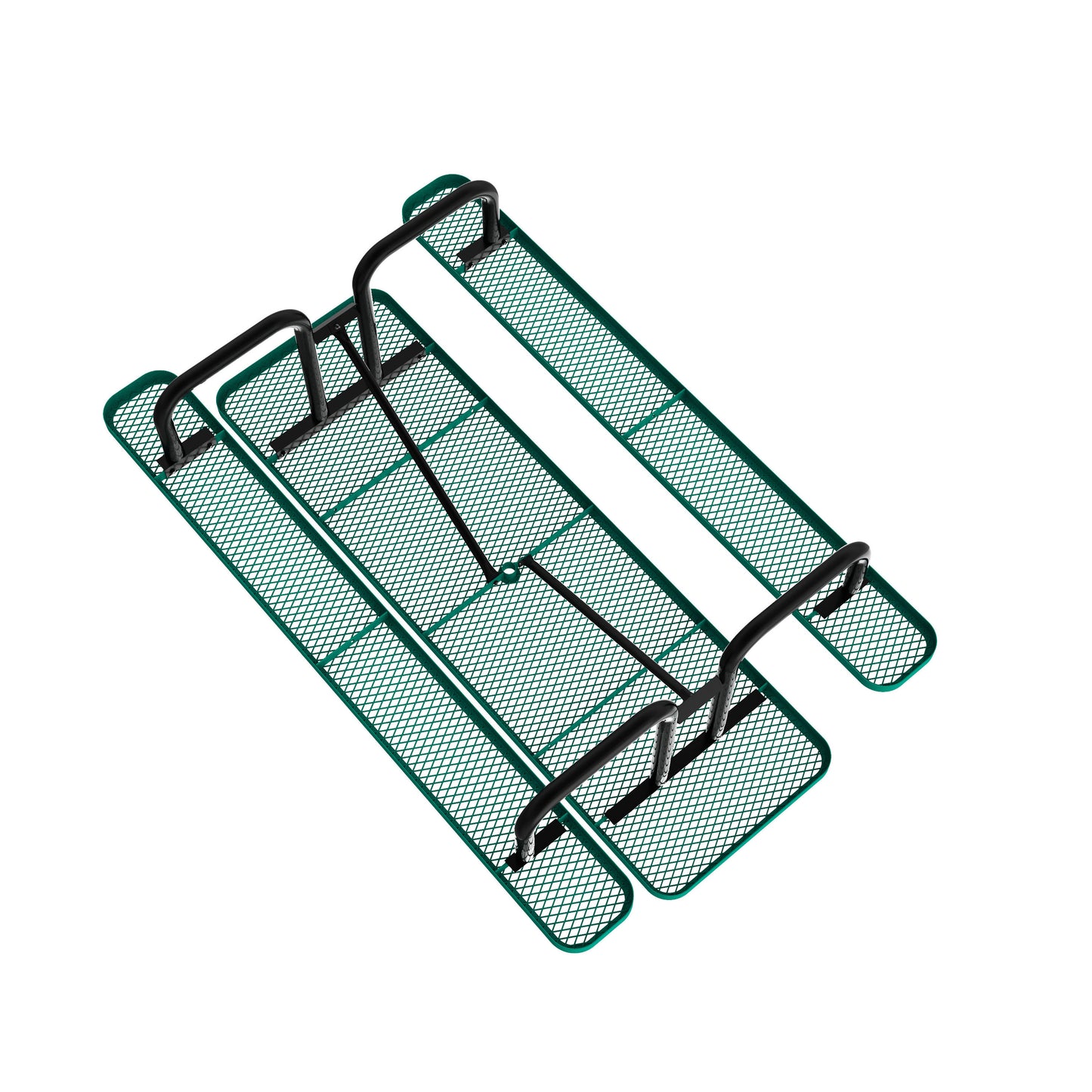 Mantilla 8' Rectangular Outdoor Picnic Table with Commercial Heavy Gauge Green Expanded Metal Mesh Top and Seats and Black Steel Frame Green