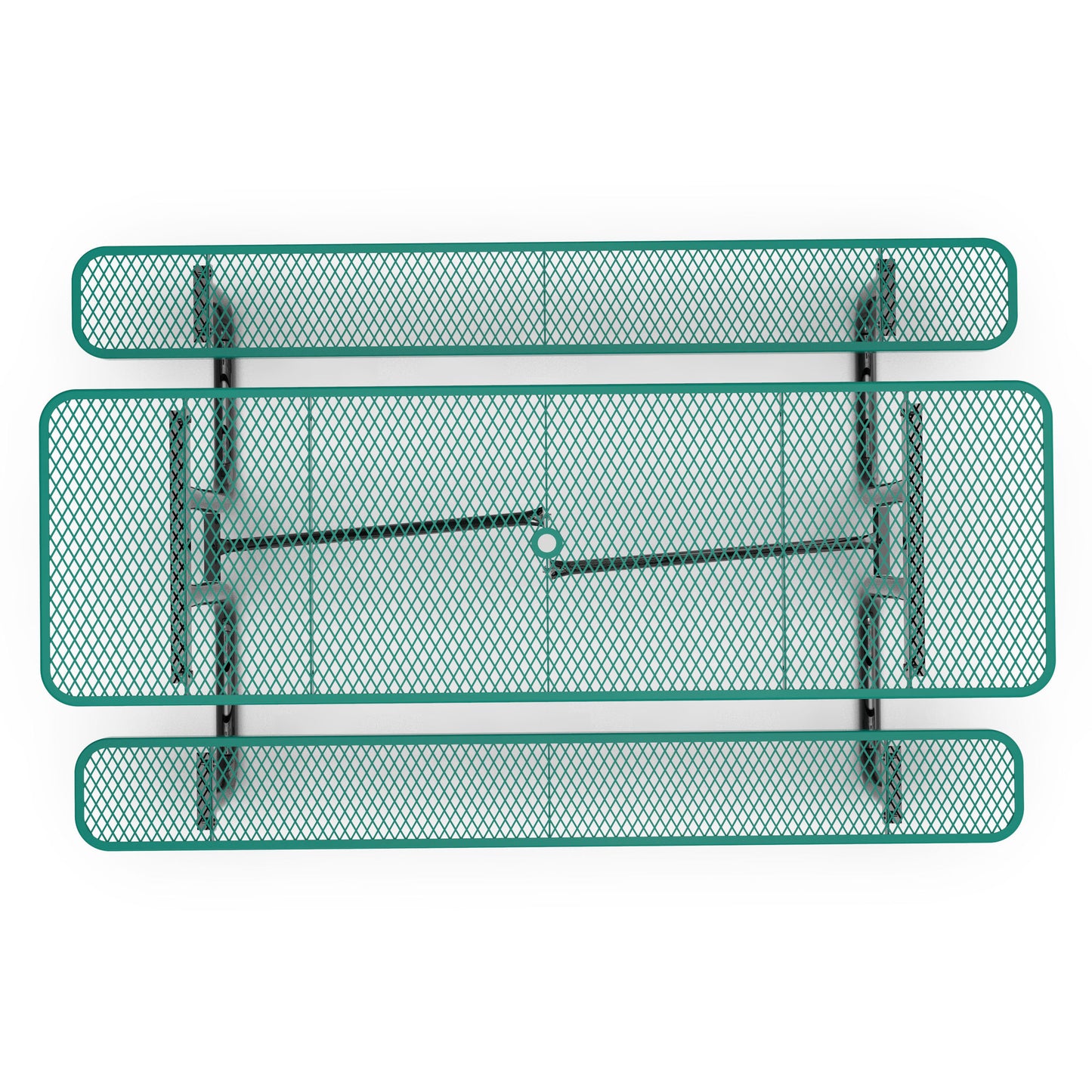 Mantilla 8' Rectangular Outdoor Picnic Table with Commercial Heavy Gauge Green Expanded Metal Mesh Top and Seats and Black Steel Frame Green