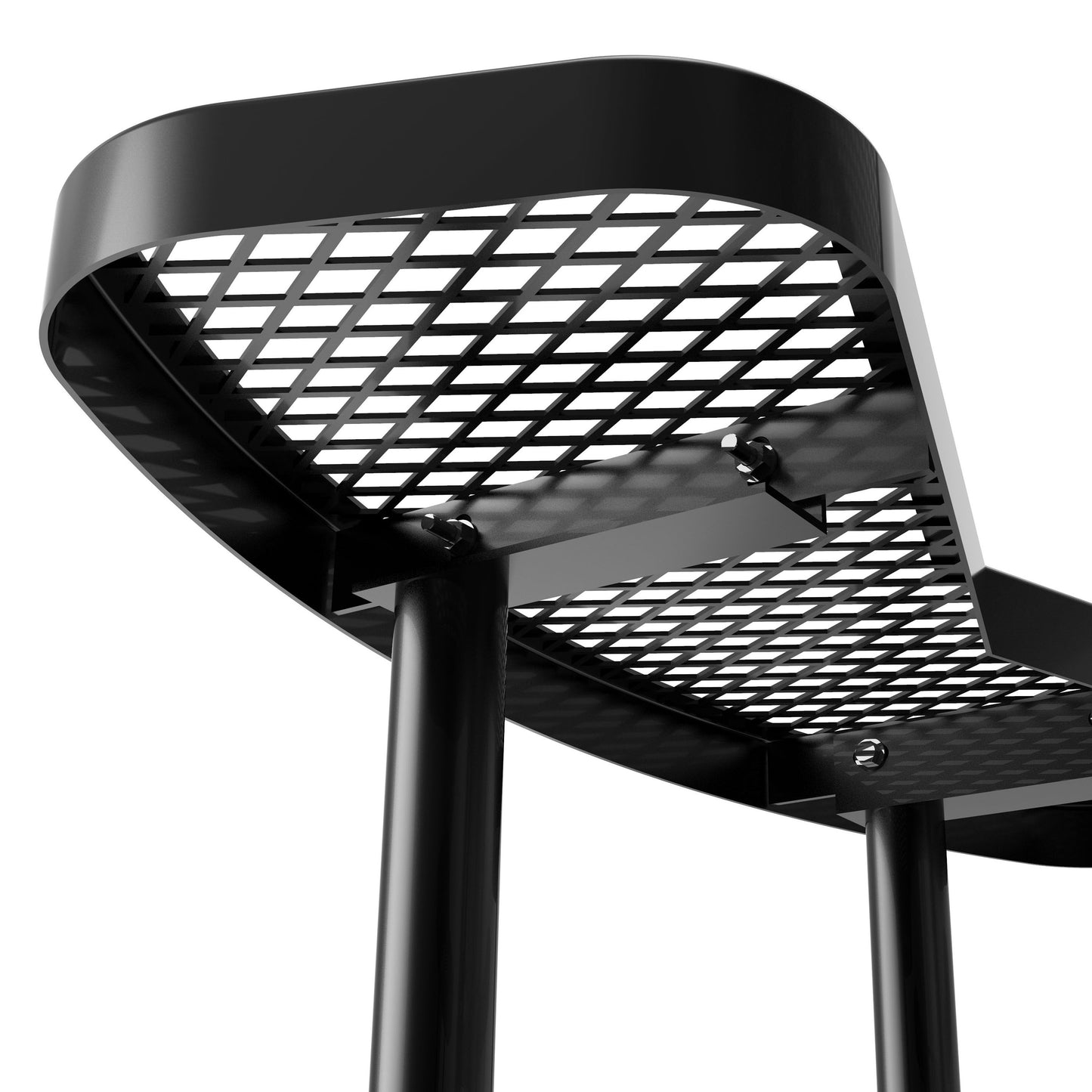 Creekside 46" Round Outdoor Picnic Table with Commercial Heavy Gauge Expanded Metal Mesh Seats and Top with Umbrella Hole, Steel Frame Black