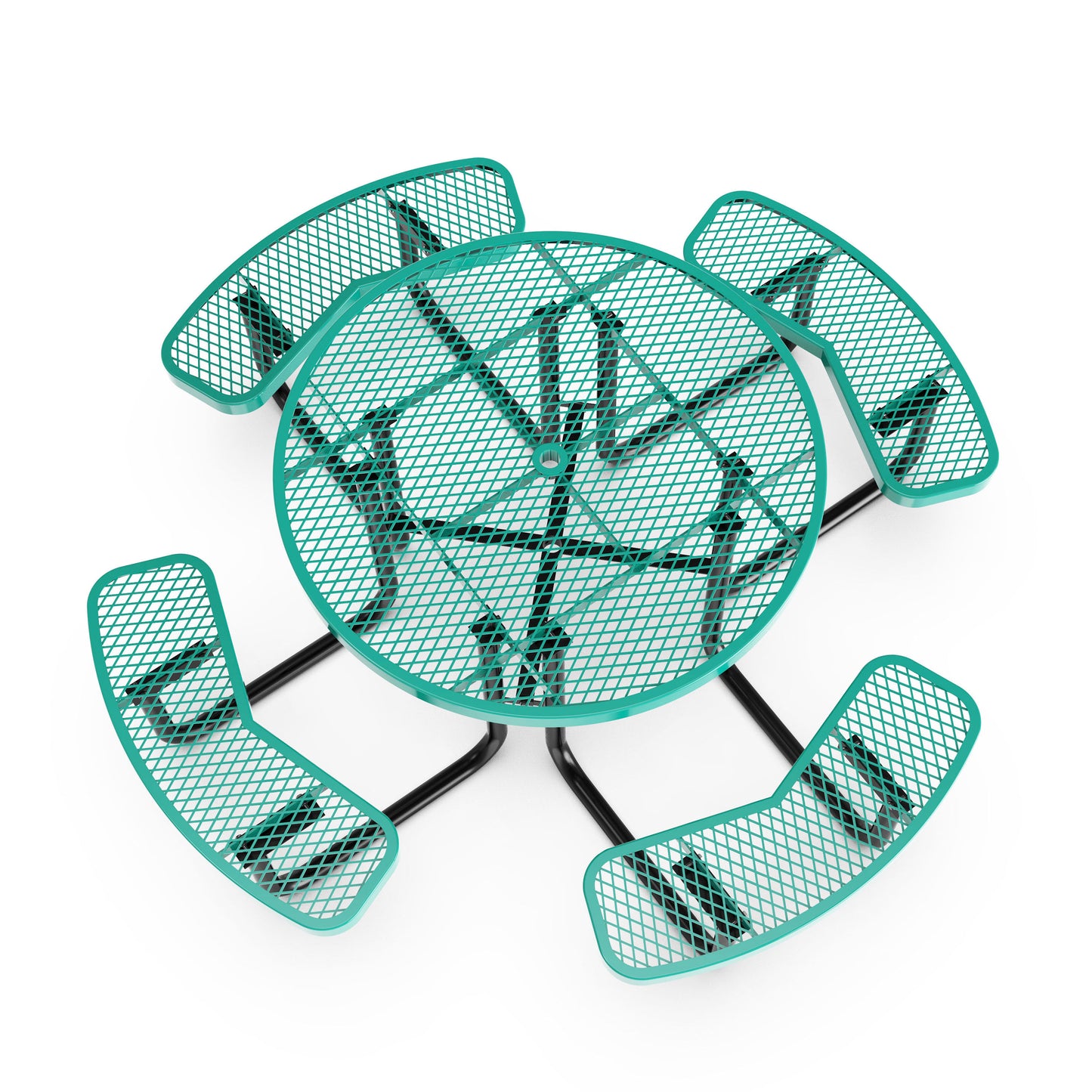 Creekside 46" Round Outdoor Picnic Table with Commercial Grade Heavy Gauge Green Expanded Metal Mesh Top and Seats and Black Steel Frame Green