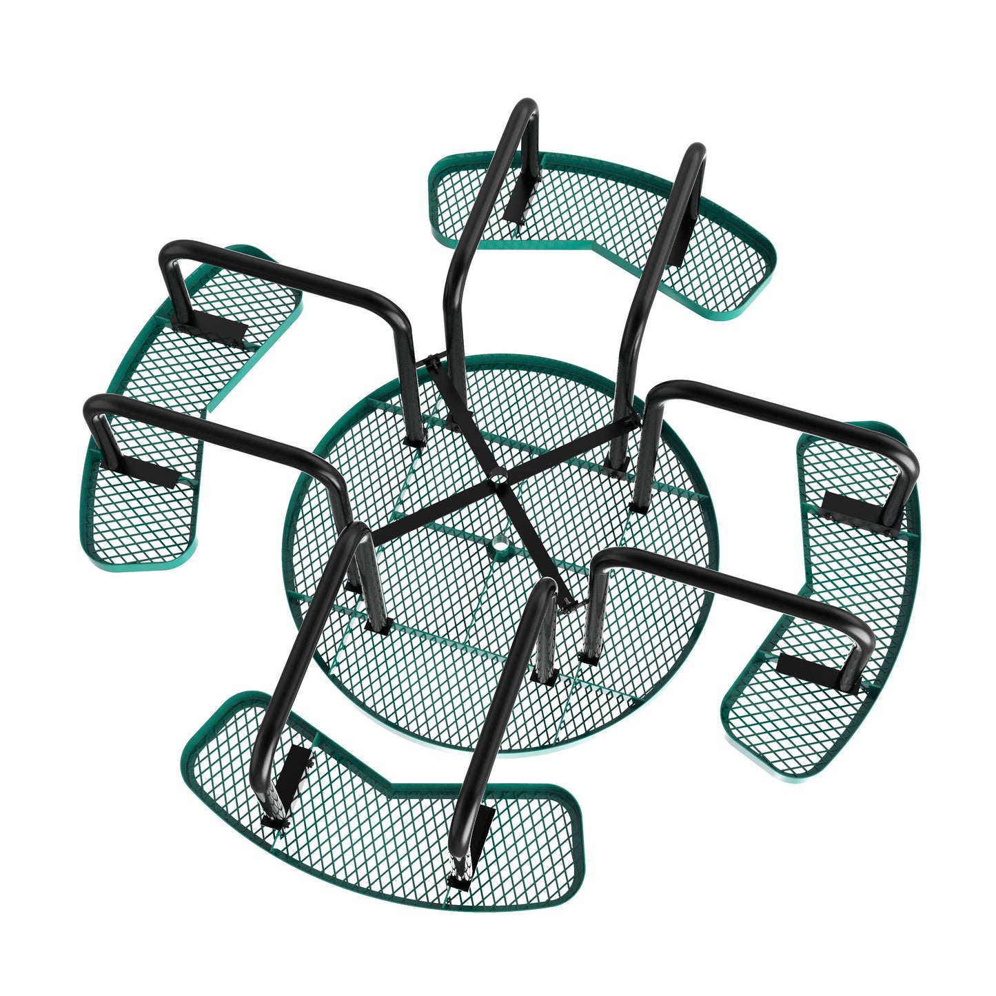 Creekside 46" Round Outdoor Picnic Table with Commercial Grade Heavy Gauge Green Expanded Metal Mesh Top and Seats and Black Steel Frame Green