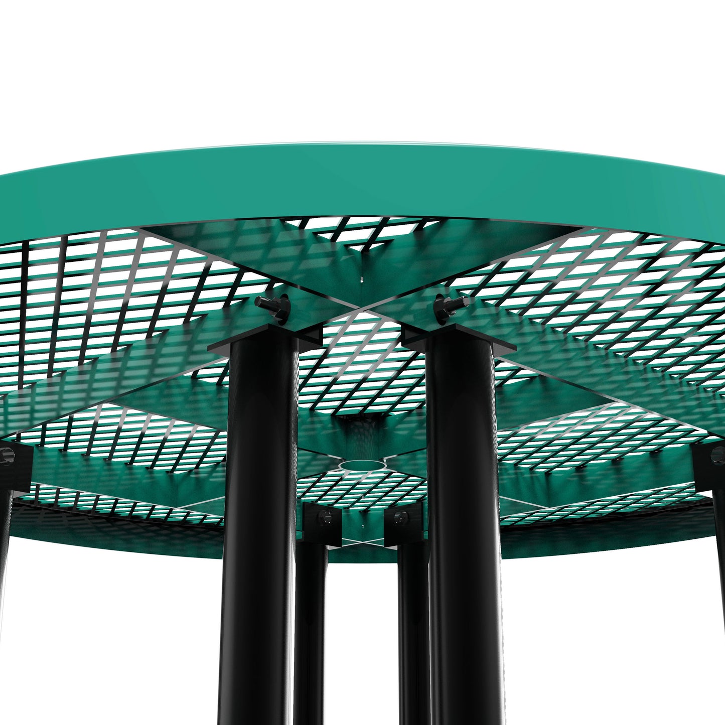 Creekside 46" Round Outdoor Picnic Table with Commercial Grade Heavy Gauge Green Expanded Metal Mesh Top and Seats and Black Steel Frame Green