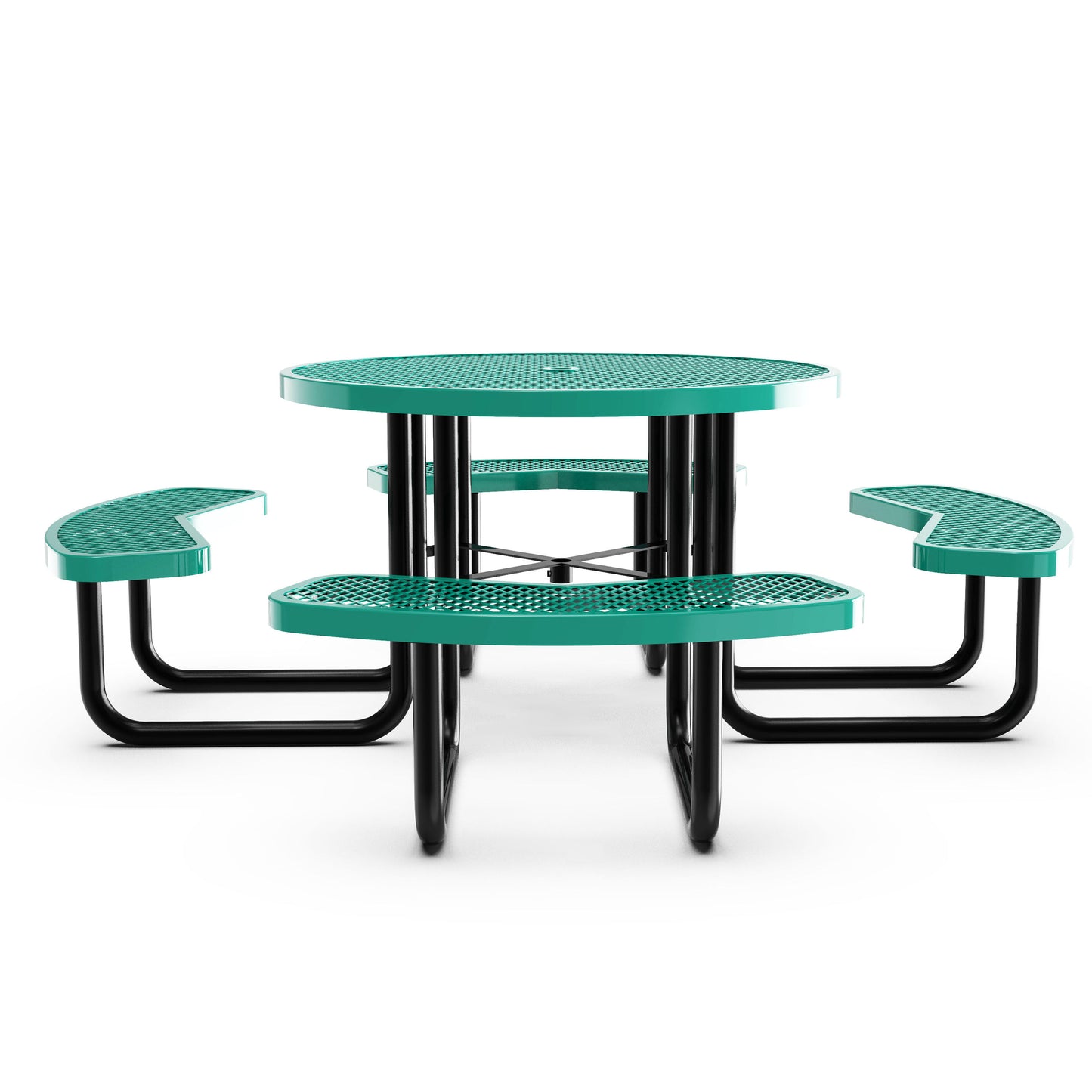 Creekside 46" Round Outdoor Picnic Table with Commercial Grade Heavy Gauge Green Expanded Metal Mesh Top and Seats and Black Steel Frame Green