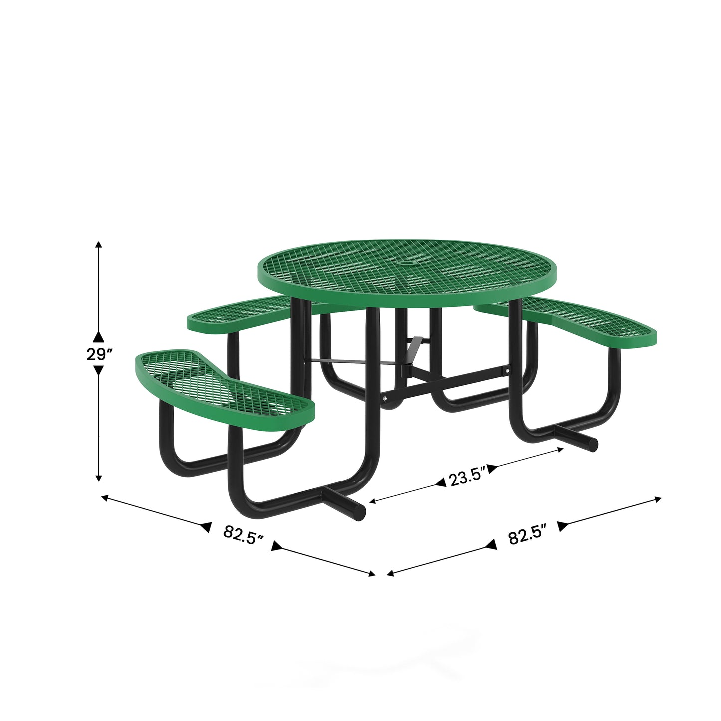 Creekside 46" Round Wheelchair Accessible Outdoor Picnic Table with Expanded Metal Mesh Seats and Top with Umbrella Hole and Ground Anchors, Green Green