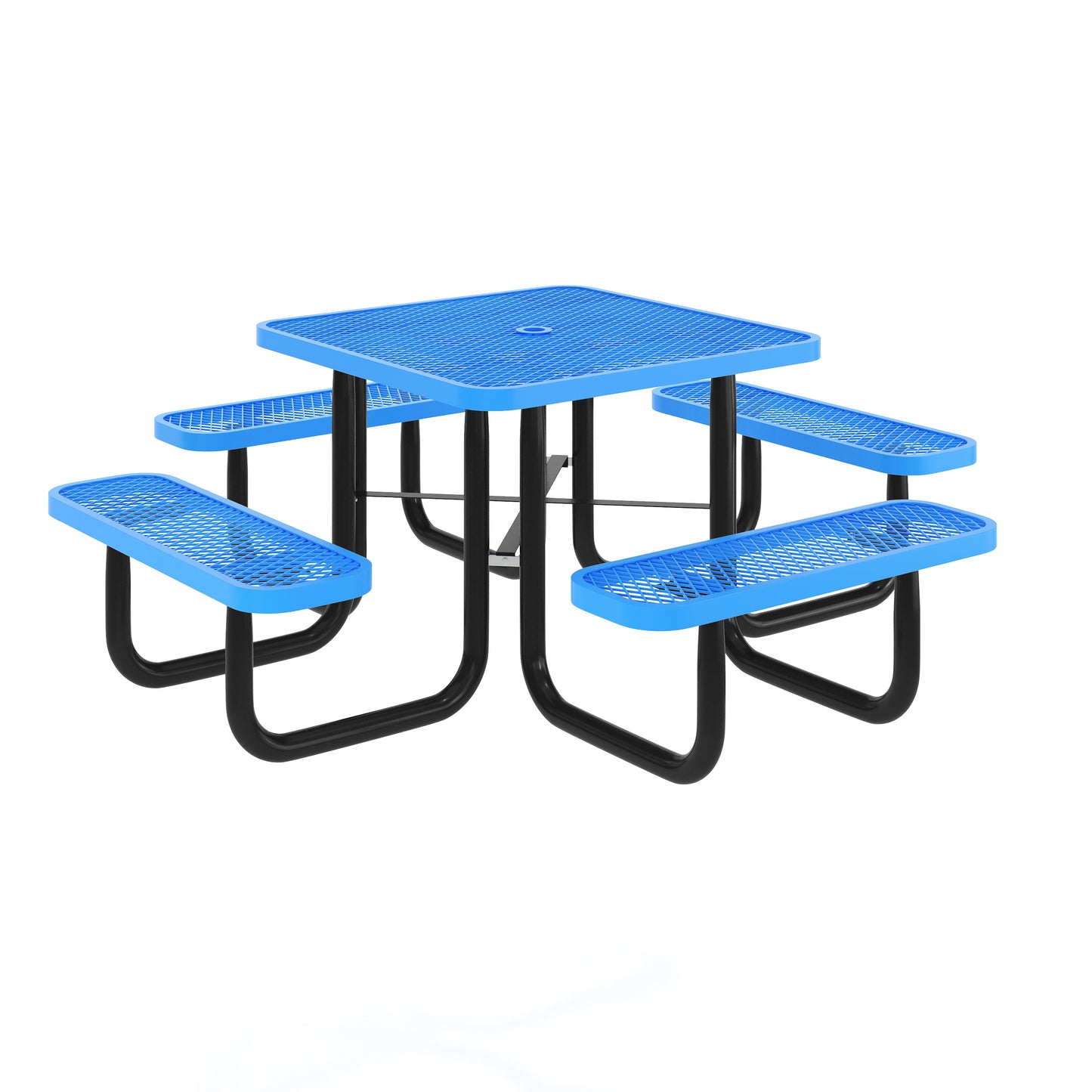 Creekside 46" Square Outdoor Picnic Table with Commercial Grade Heavy Gauge Expanded Metal Mesh Top and Seats and Steel Frame in Blue Blue