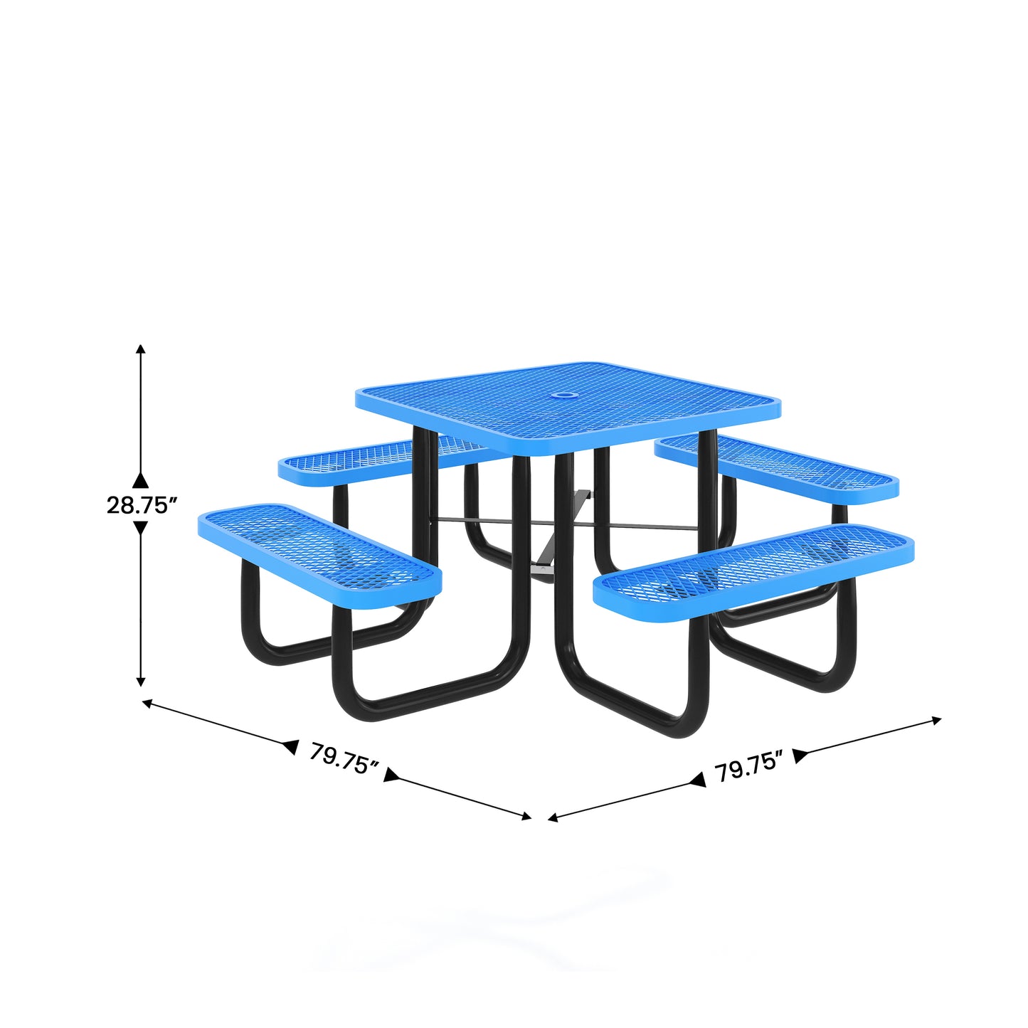 Creekside 46" Square Outdoor Picnic Table with Commercial Grade Heavy Gauge Expanded Metal Mesh Top and Seats and Steel Frame in Blue Blue