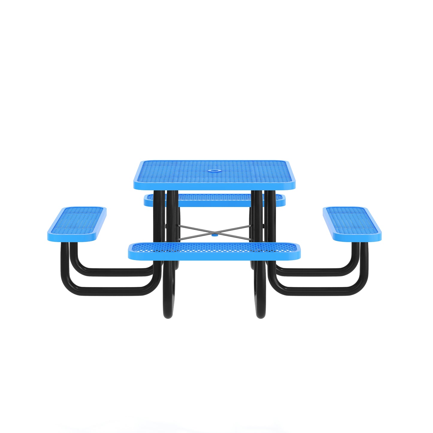 Creekside 46" Square Outdoor Picnic Table with Commercial Grade Heavy Gauge Expanded Metal Mesh Top and Seats and Steel Frame in Blue Blue