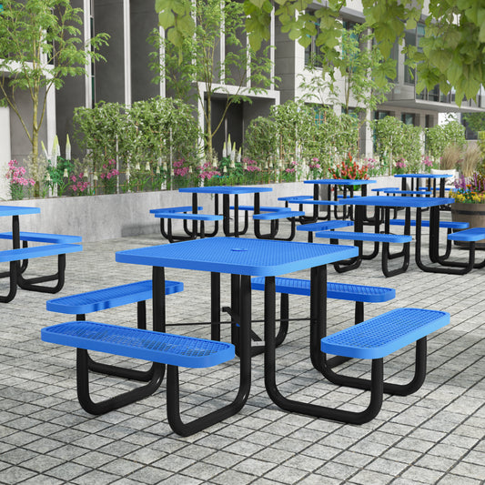 Creekside 46" Square Outdoor Picnic Table with Commercial Grade Heavy Gauge Expanded Metal Mesh Top and Seats and Steel Frame in Blue Blue