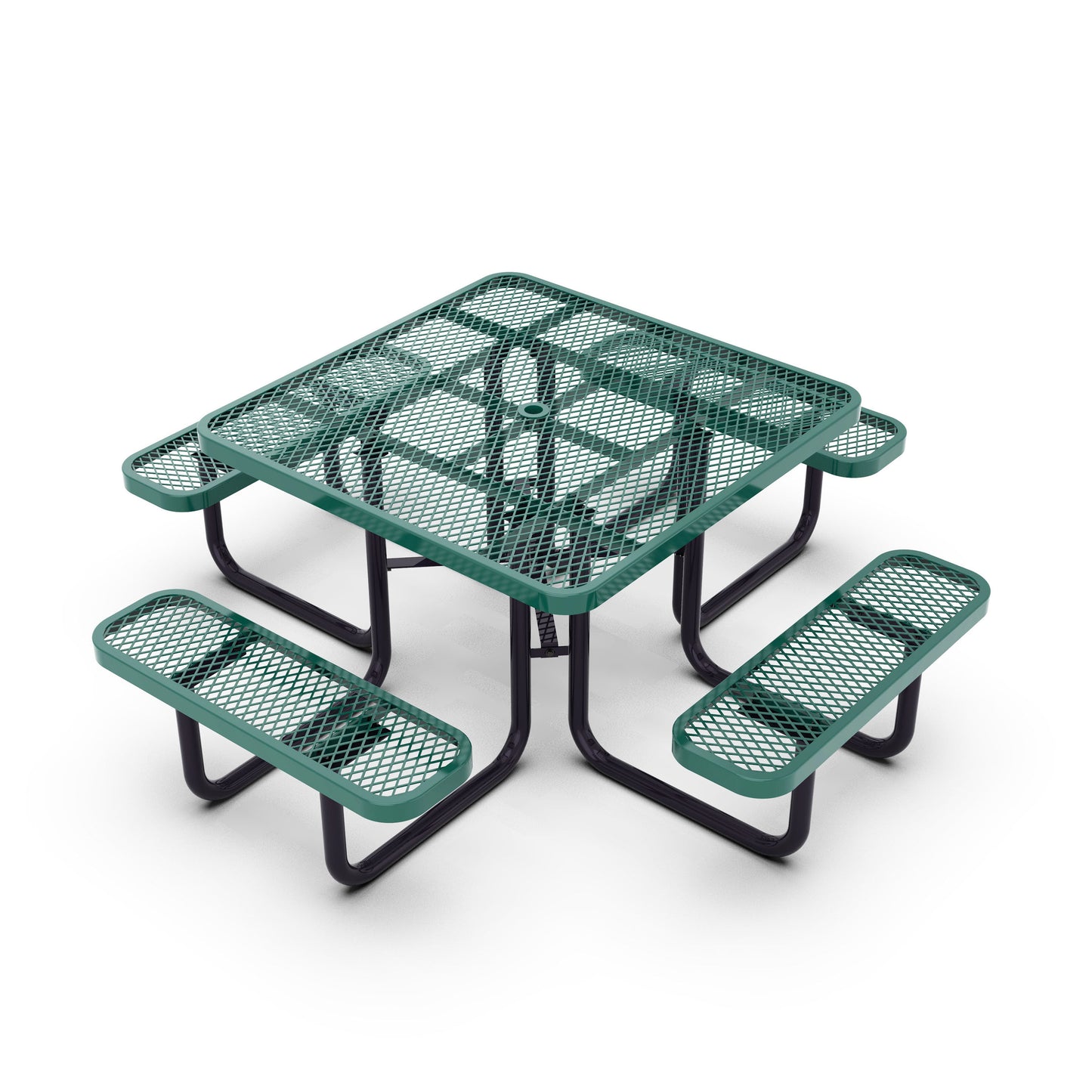 Creekside 46" Square Outdoor Picnic Table with Commercial Grade Heavy Gauge Green Expanded Metal Mesh Top and Seats and Black Steel Frame Green