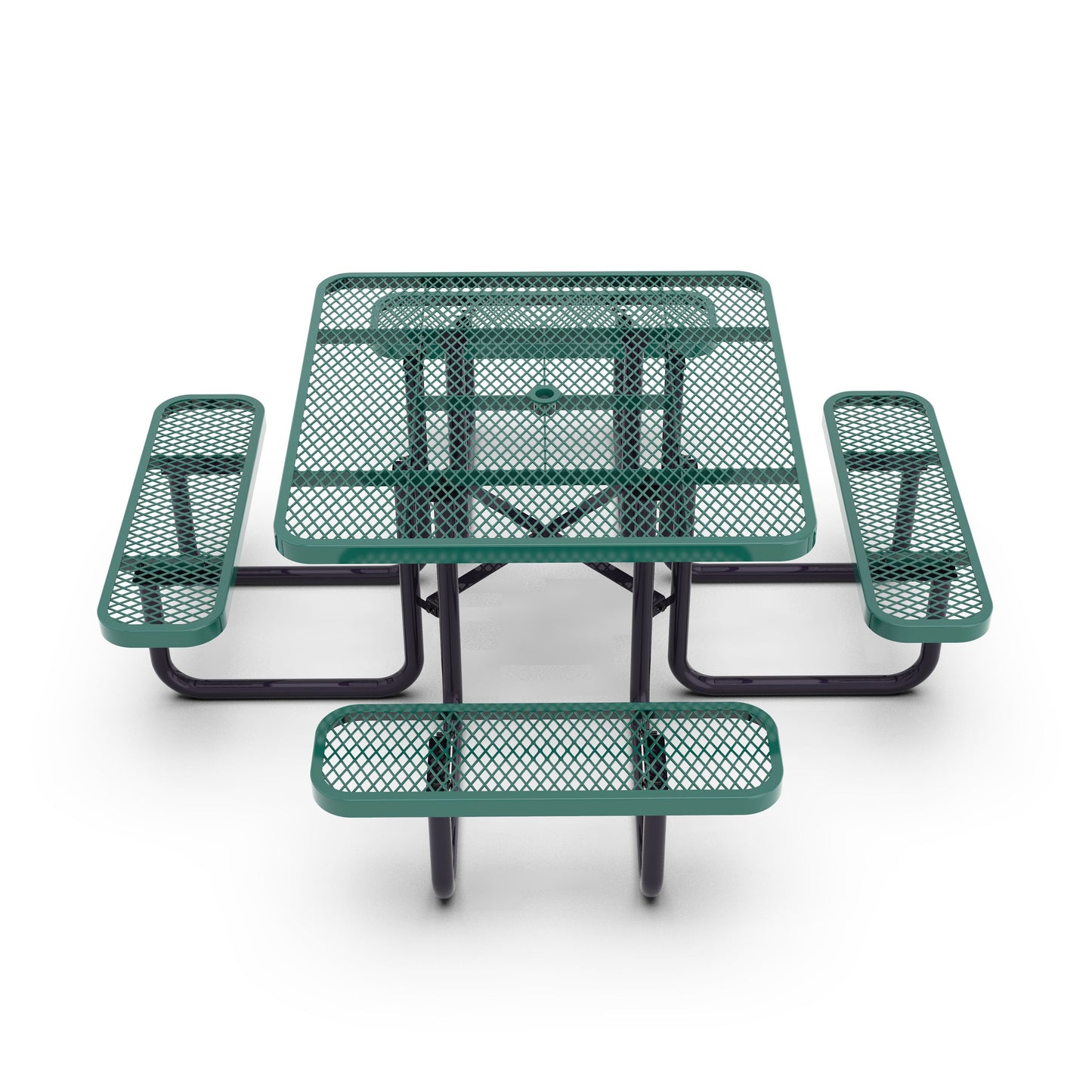Creekside 46" Square Outdoor Picnic Table with Commercial Grade Heavy Gauge Green Expanded Metal Mesh Top and Seats and Black Steel Frame Green