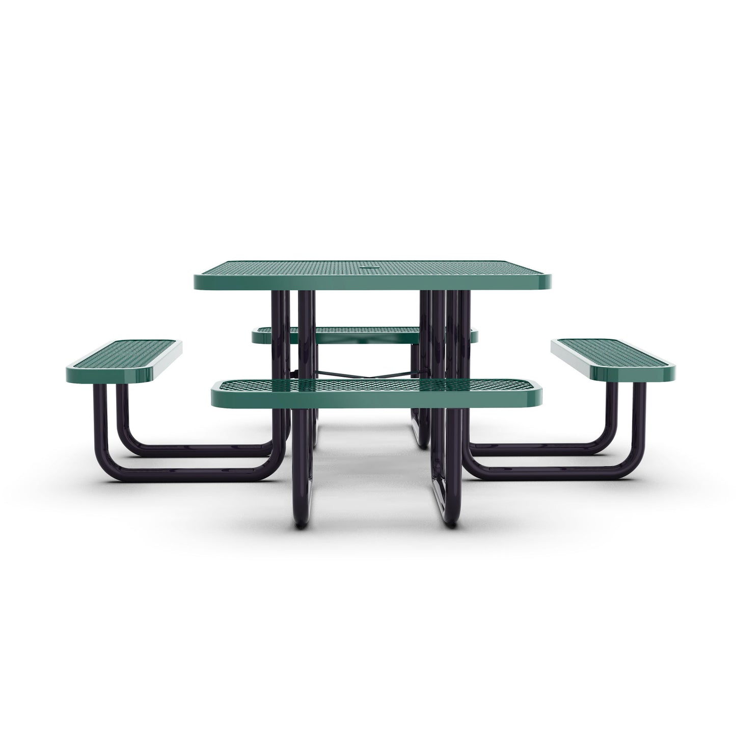 Creekside 46" Square Outdoor Picnic Table with Commercial Grade Heavy Gauge Green Expanded Metal Mesh Top and Seats and Black Steel Frame Green