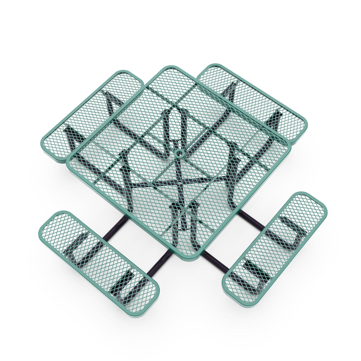 Creekside 46" Square Outdoor Picnic Table with Commercial Grade Heavy Gauge Green Expanded Metal Mesh Top and Seats and Black Steel Frame Green