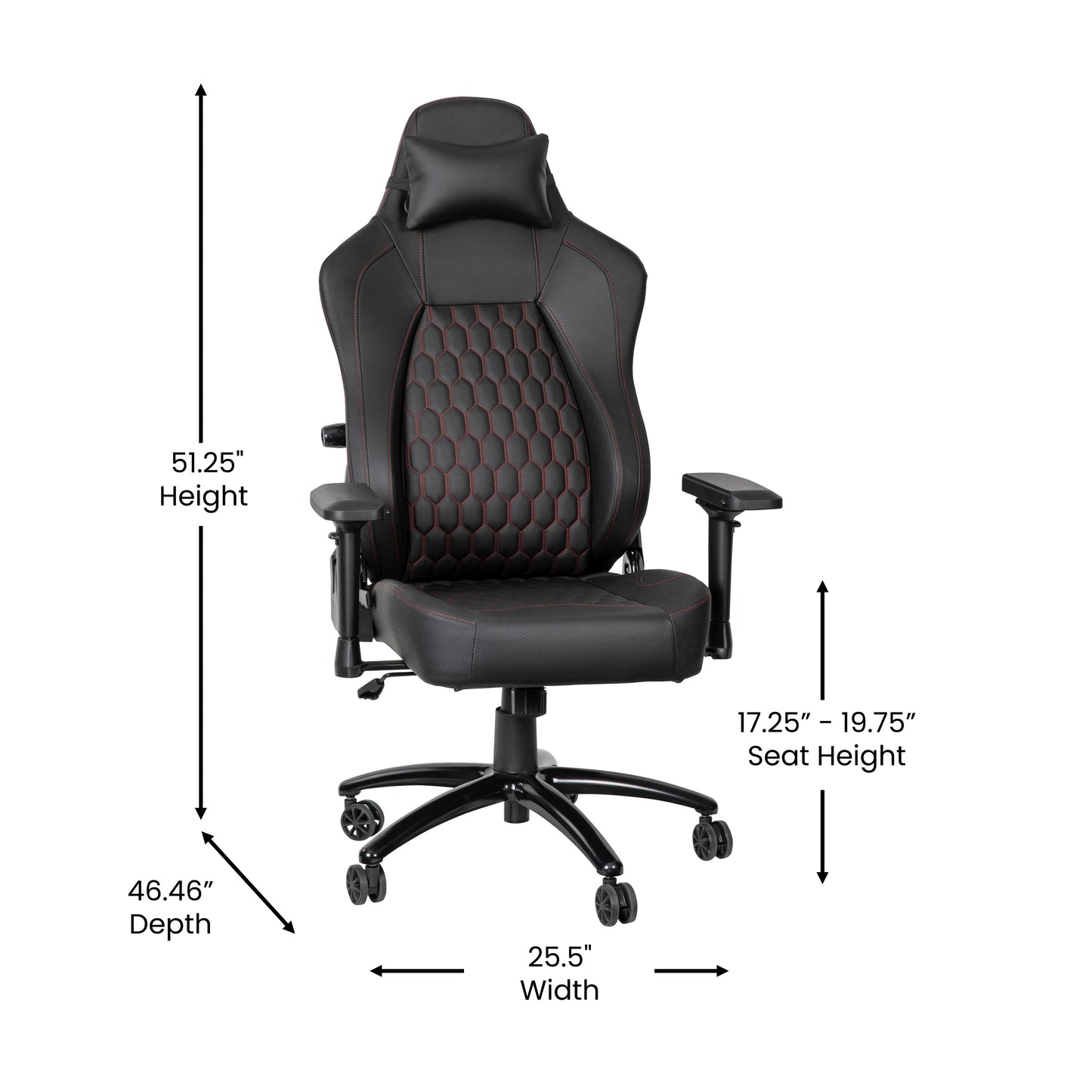 Falco Ergonomic High Back Adjustable Gaming Chair with 4D Armrests, Headrest Pillow, and Adjustable Lumbar Support, Black with Red Stitching Black with Red Trim