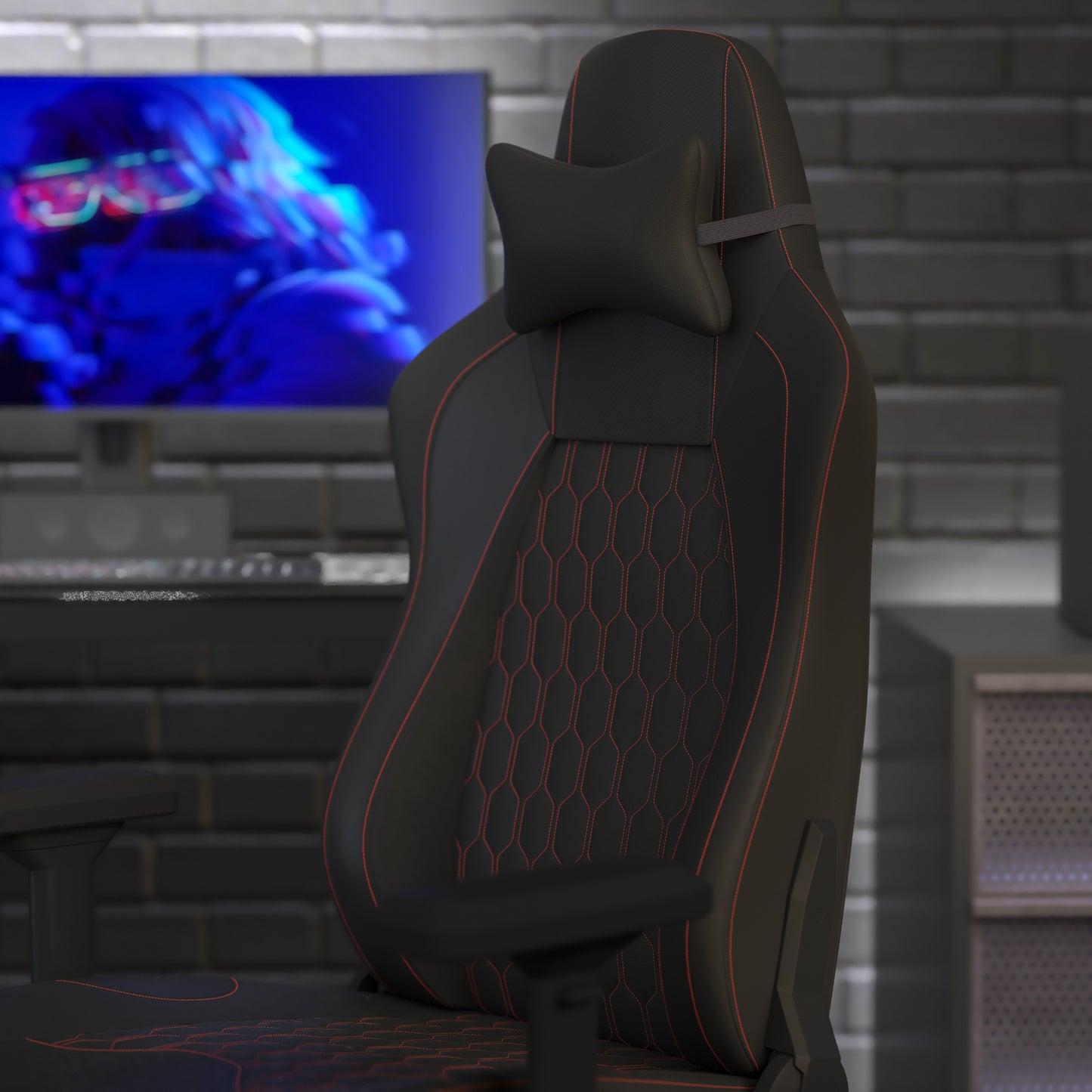 Falco Ergonomic High Back Adjustable Gaming Chair with 4D Armrests, Headrest Pillow, and Adjustable Lumbar Support, Black with Red Stitching Black with Red Trim