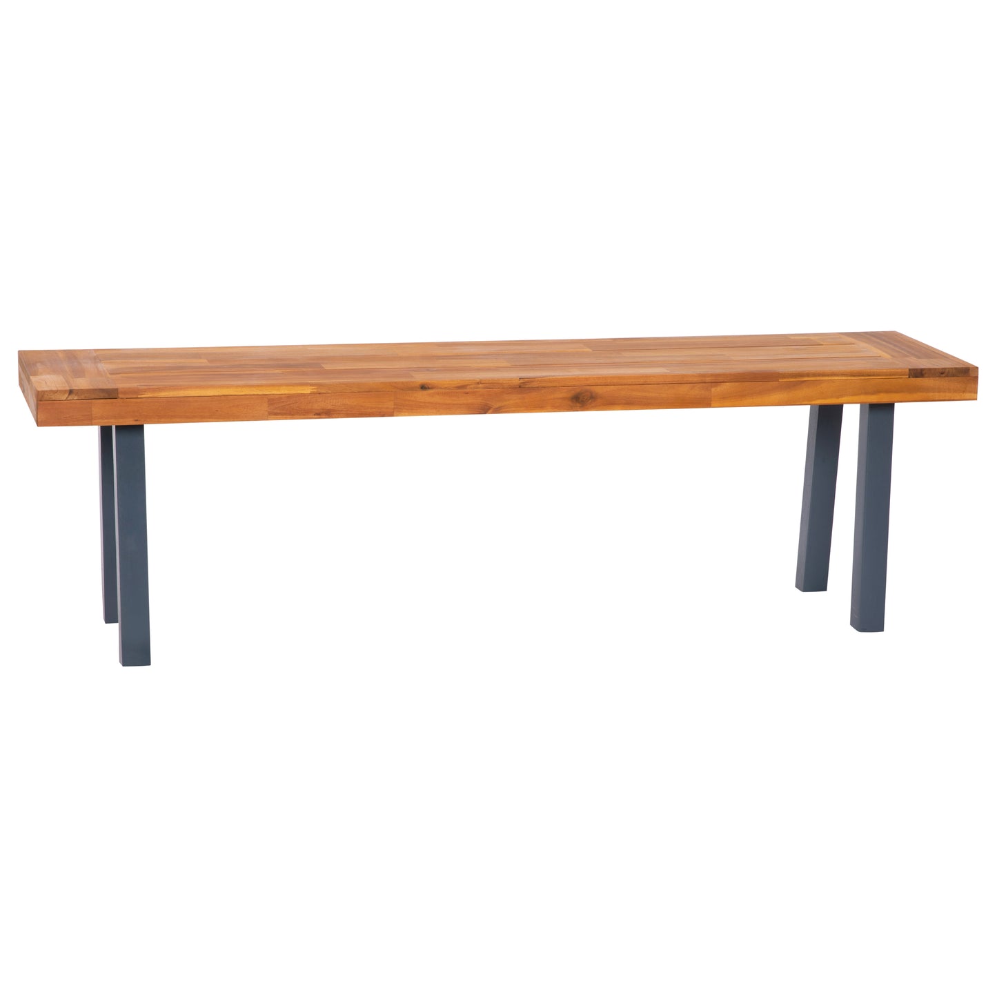 Martindale Solid Acacia Wood Patio Dining Bench for 2 with Slatted Top and Gray Flared Wooden Legs in a Natural Finish Natural