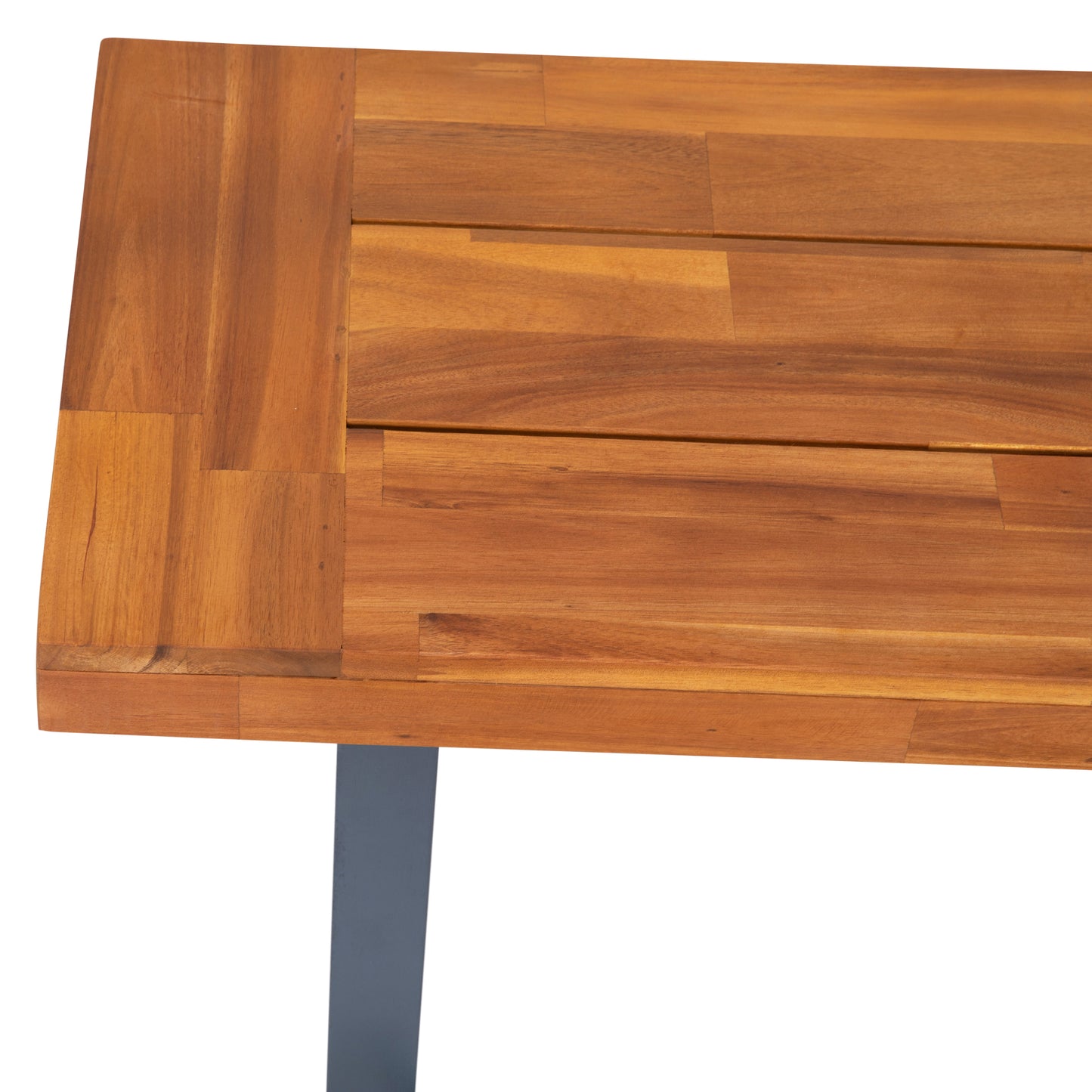 Martindale Solid Acacia Wood Patio Dining Bench for 2 with Slatted Top and Gray Flared Wooden Legs in a Natural Finish Natural