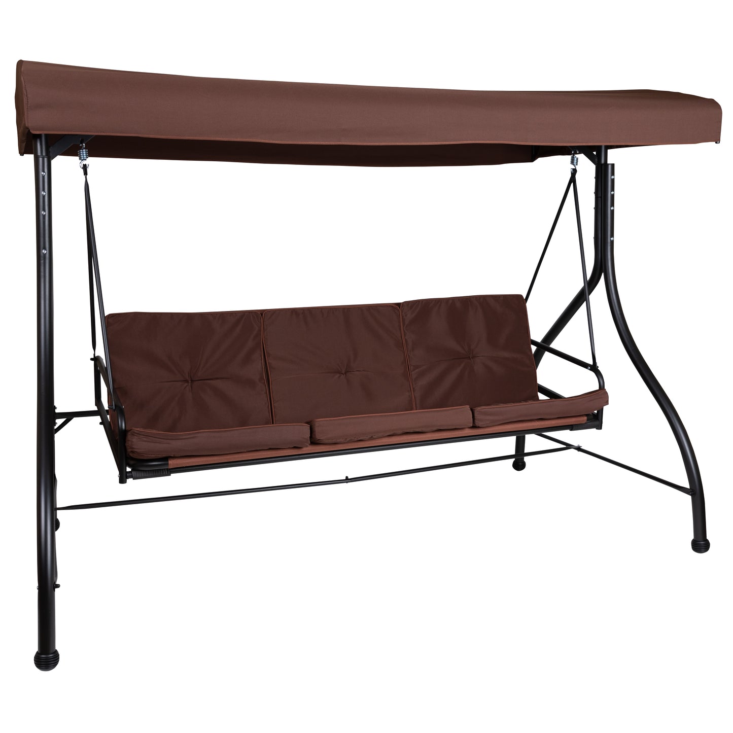 Tellis 3-Seat Outdoor Steel Converting Patio Swing Canopy Hammock with Cushions / Outdoor Swing Bed (Brown) Brown