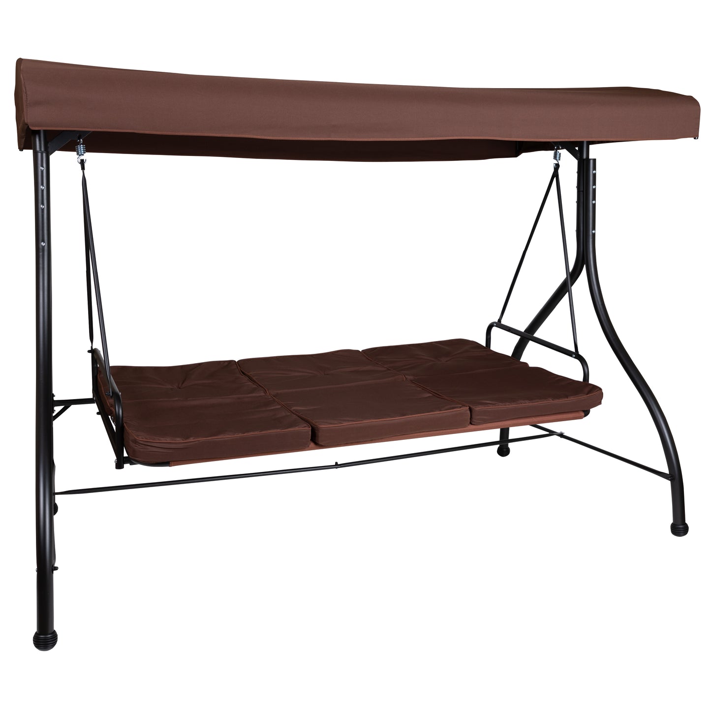 Tellis 3-Seat Outdoor Steel Converting Patio Swing Canopy Hammock with Cushions / Outdoor Swing Bed (Brown) Brown