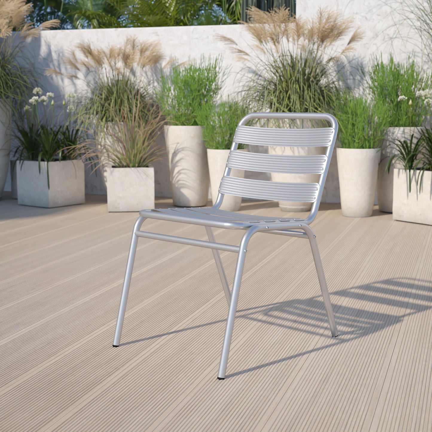 Lila Commercial Metal Indoor-Outdoor Restaurant Stack Chair with Triple Slat Back Aluminum