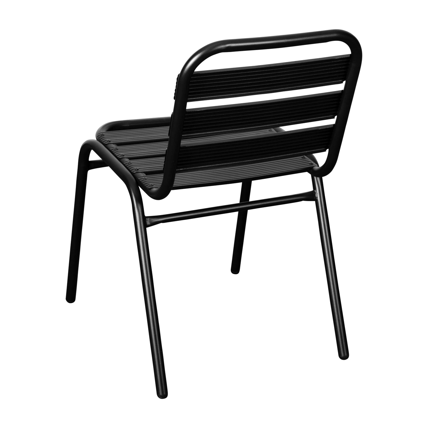 Lila Commercial Black Metal Indoor-Outdoor Restaurant Stack Chair with Metal Triple Slat Back Black