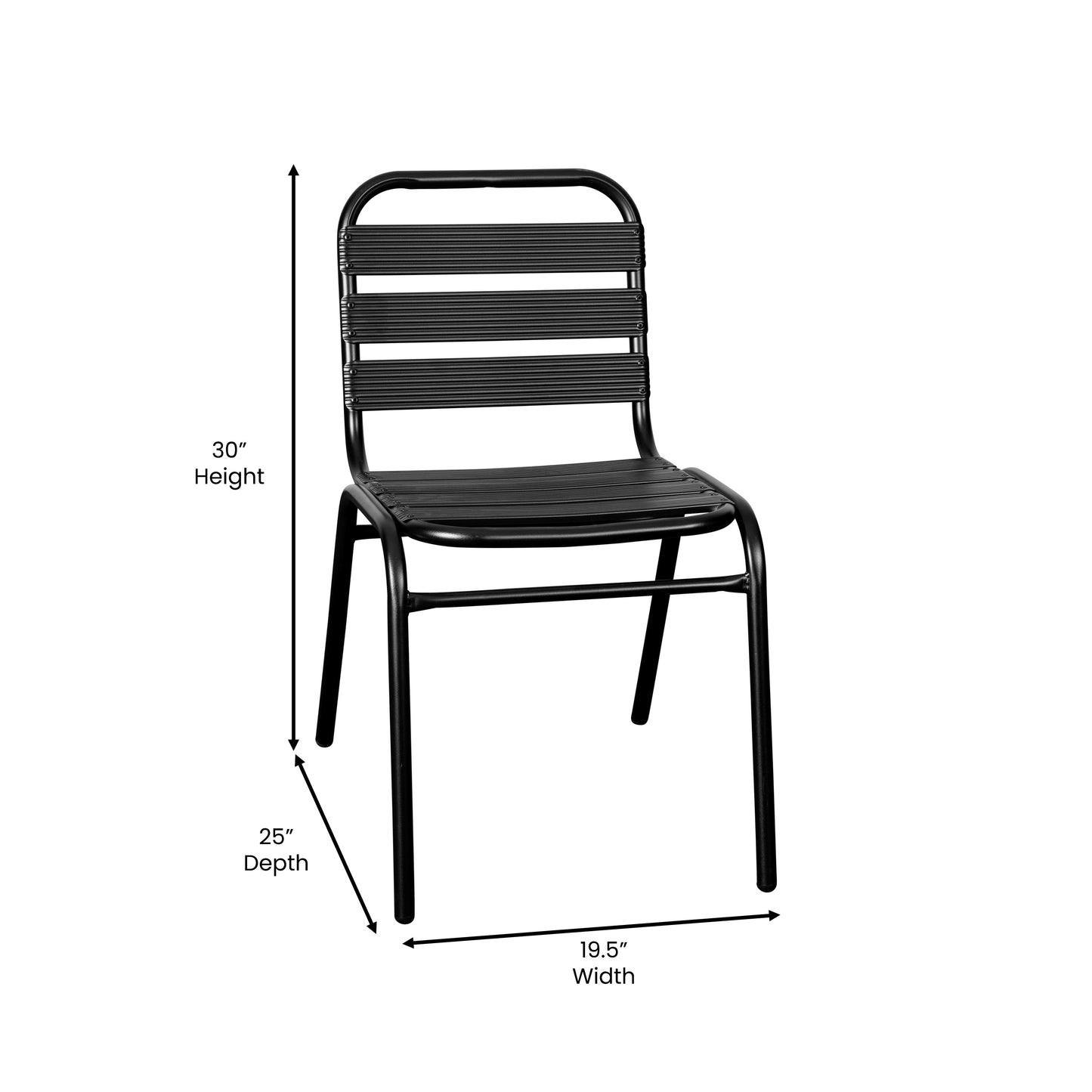 Lila Commercial Black Metal Indoor-Outdoor Restaurant Stack Chair with Metal Triple Slat Back Black