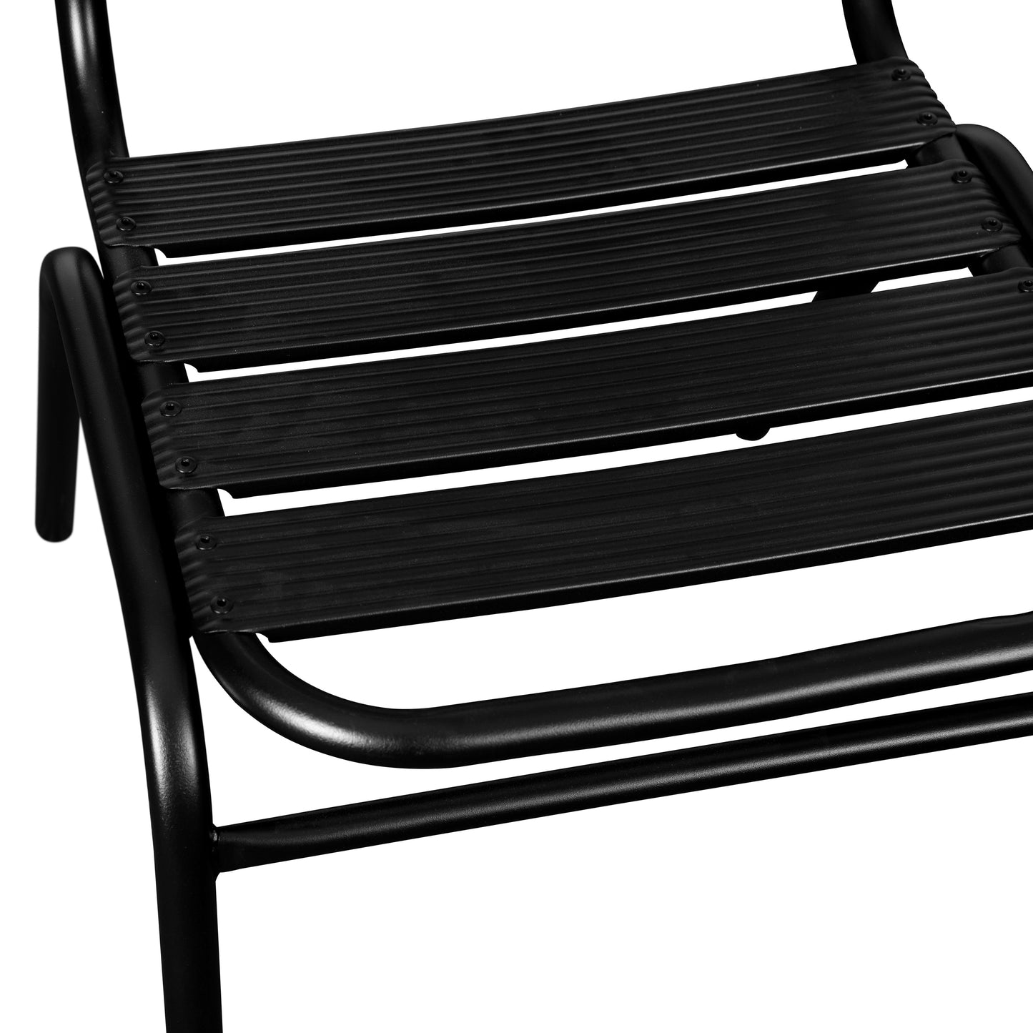 Lila Commercial Black Metal Indoor-Outdoor Restaurant Stack Chair with Metal Triple Slat Back Black